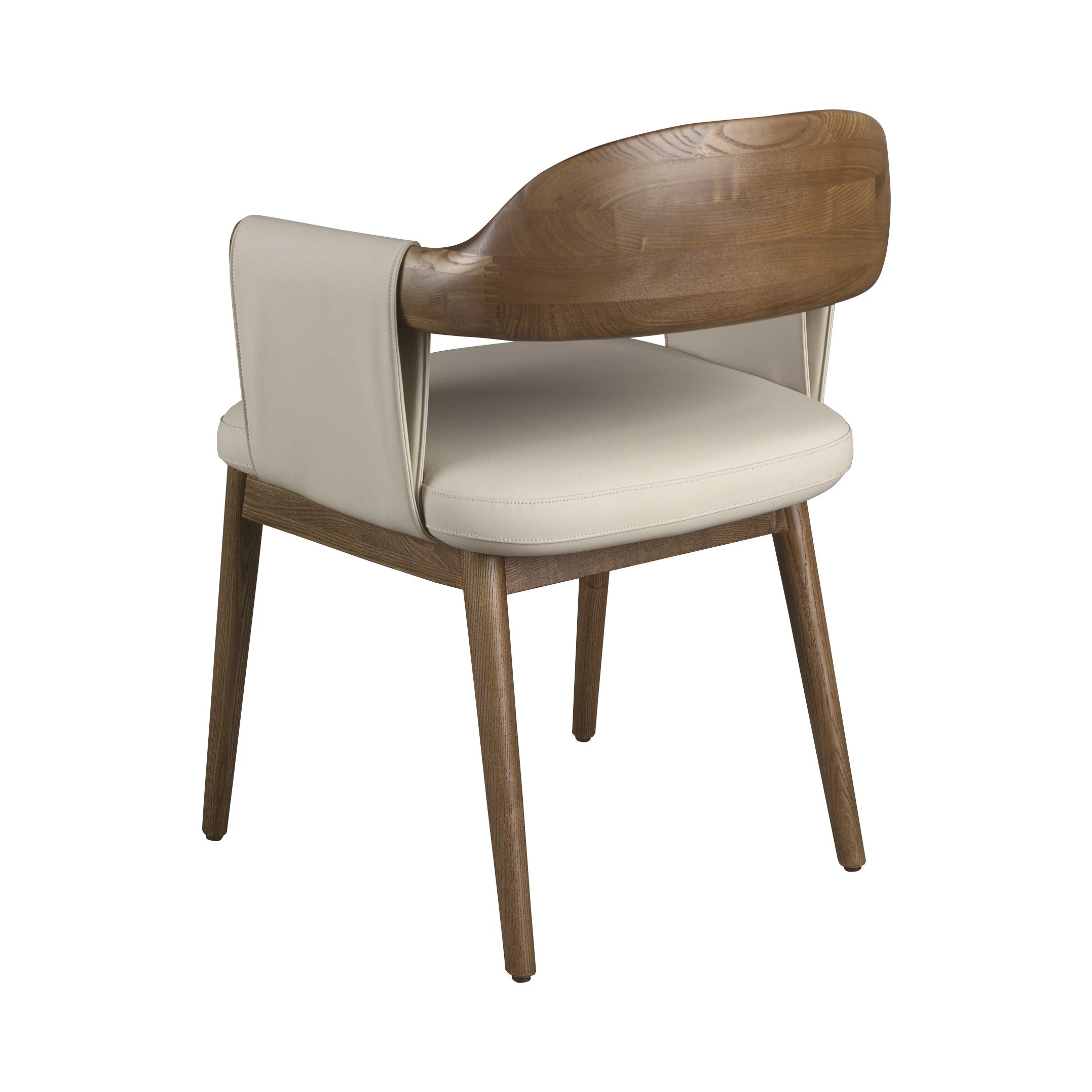 Chaise en noyer et simili-cuir crème