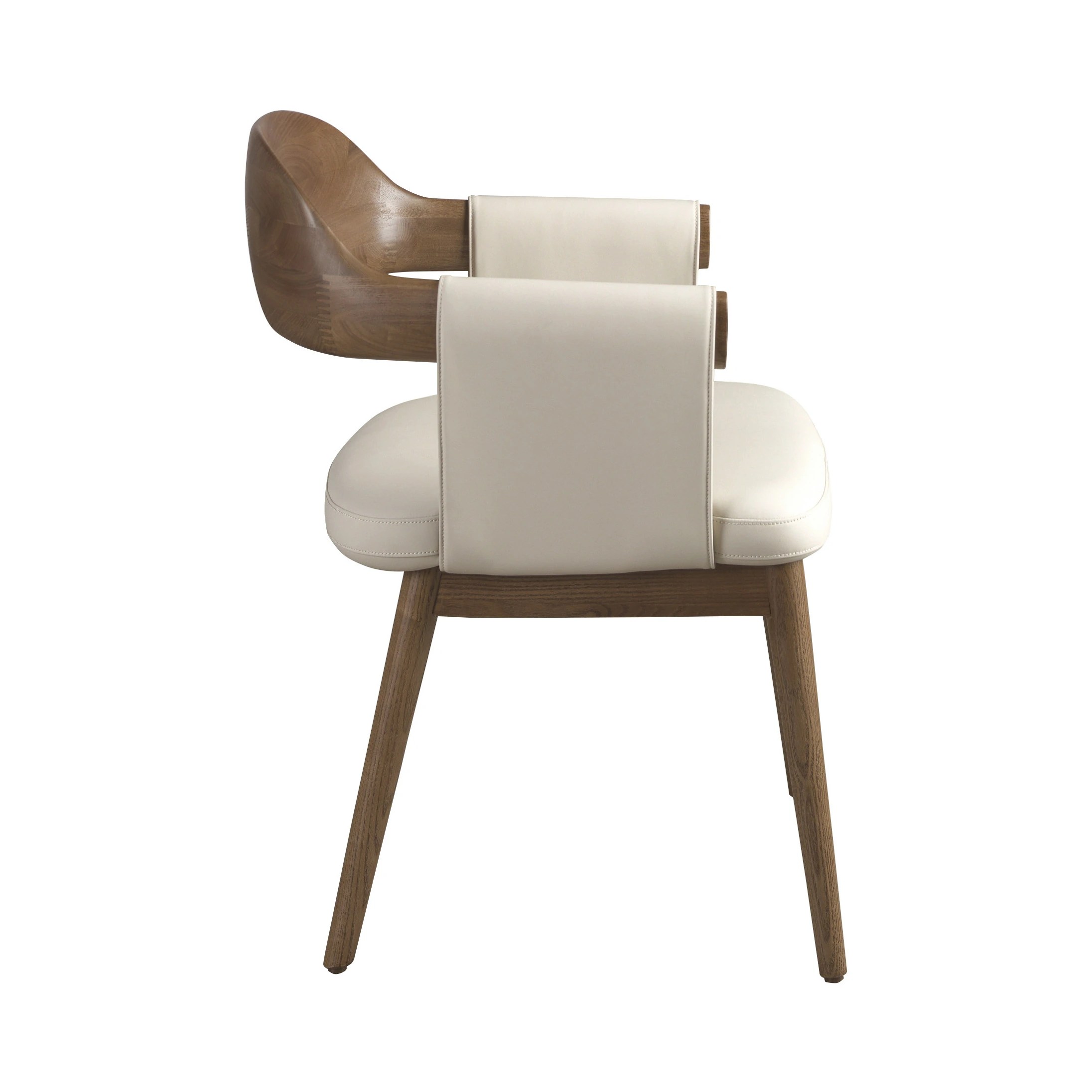 Chaise en noyer et simili-cuir crème