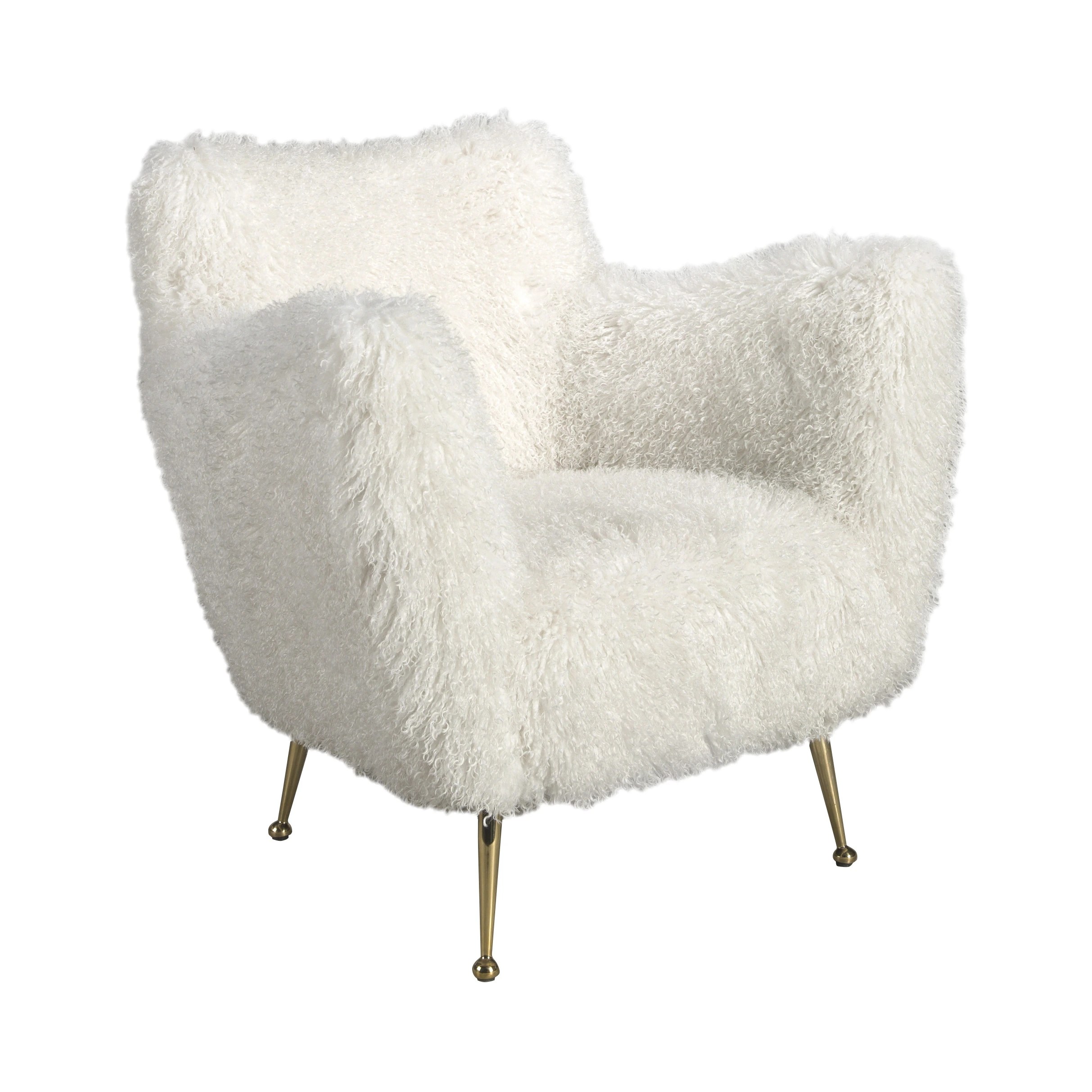 Fauteuil en tissu blanc à poils longs