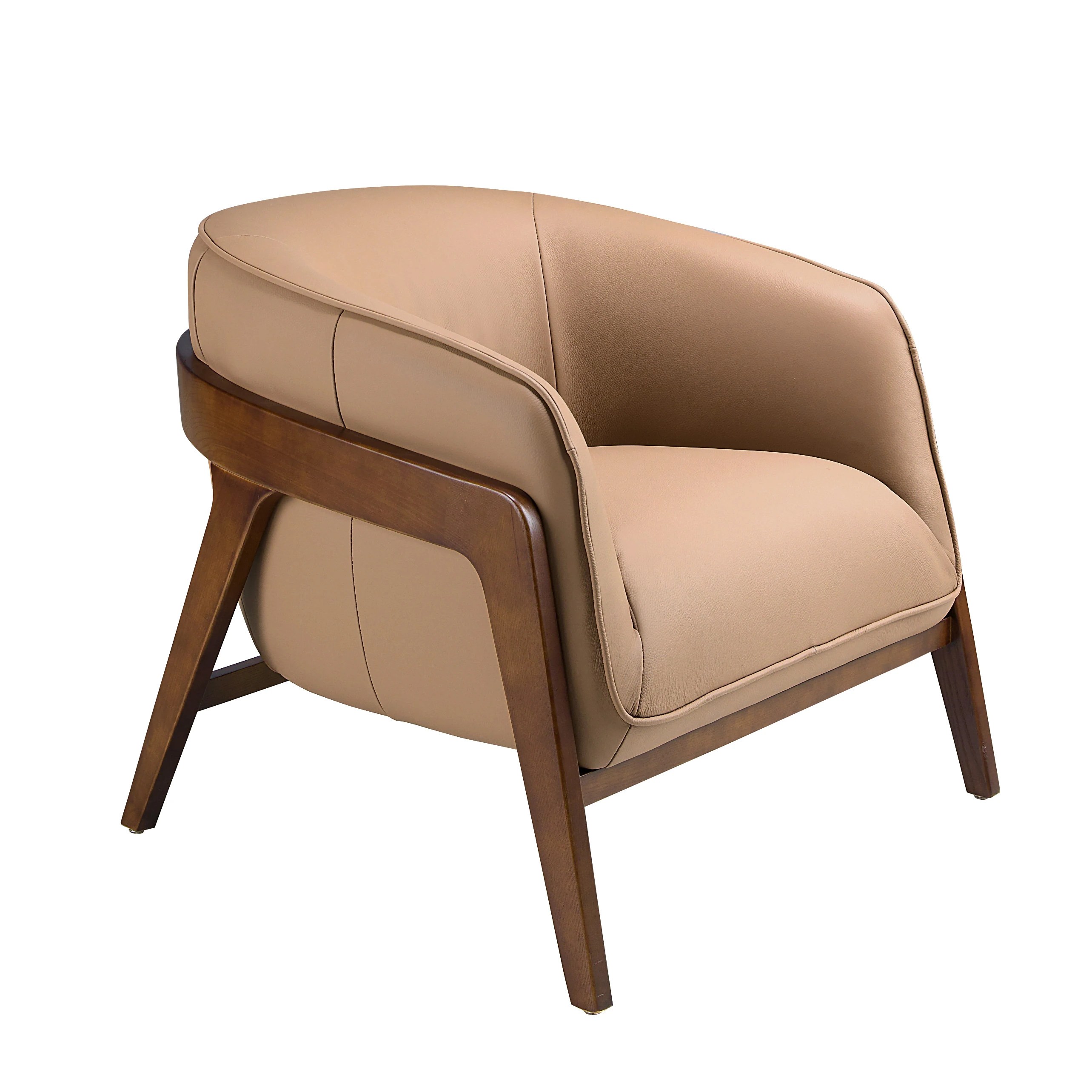 Fauteuil cuir pieds noyer 82×87×73
