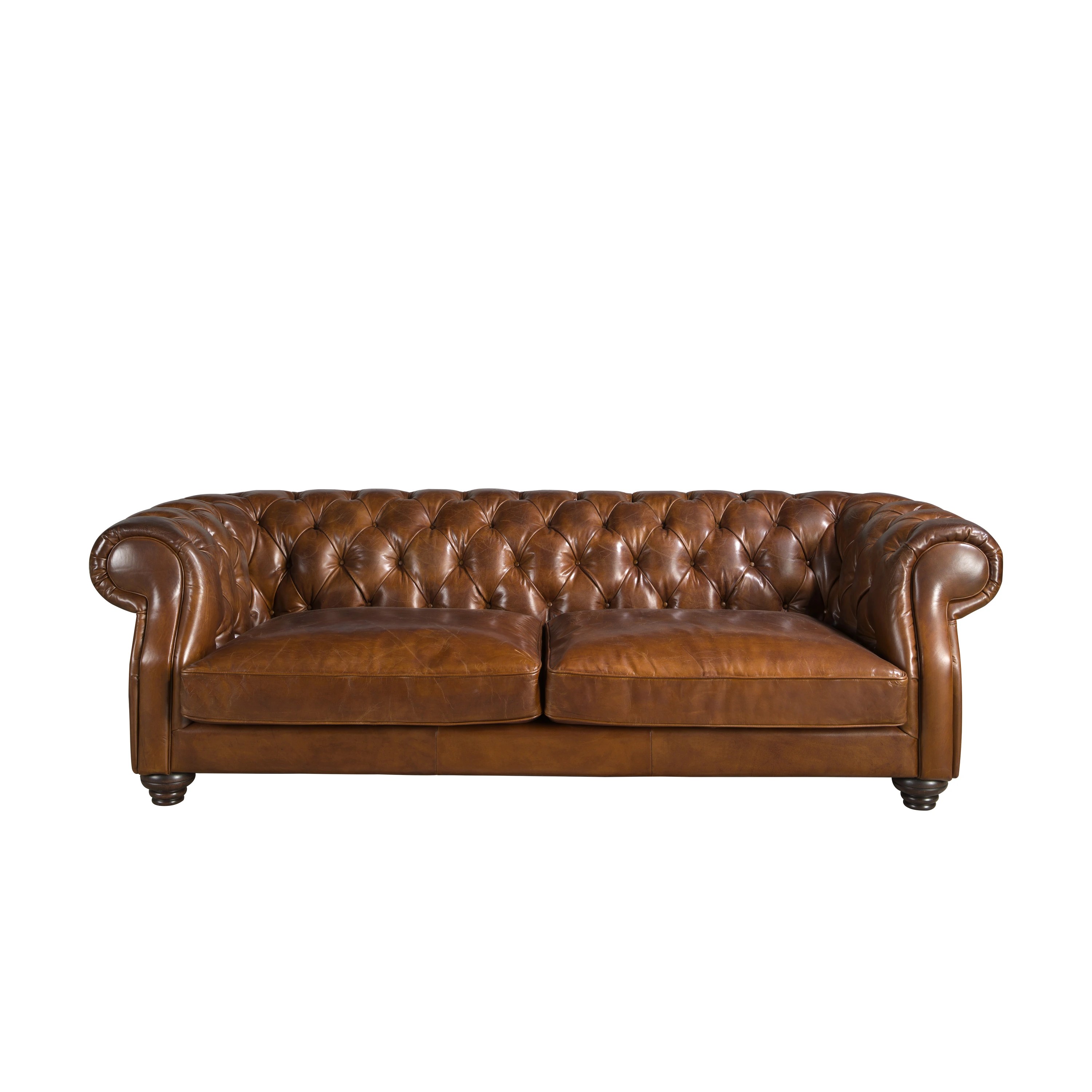Canapé chester 3 places en cuir marron cognac