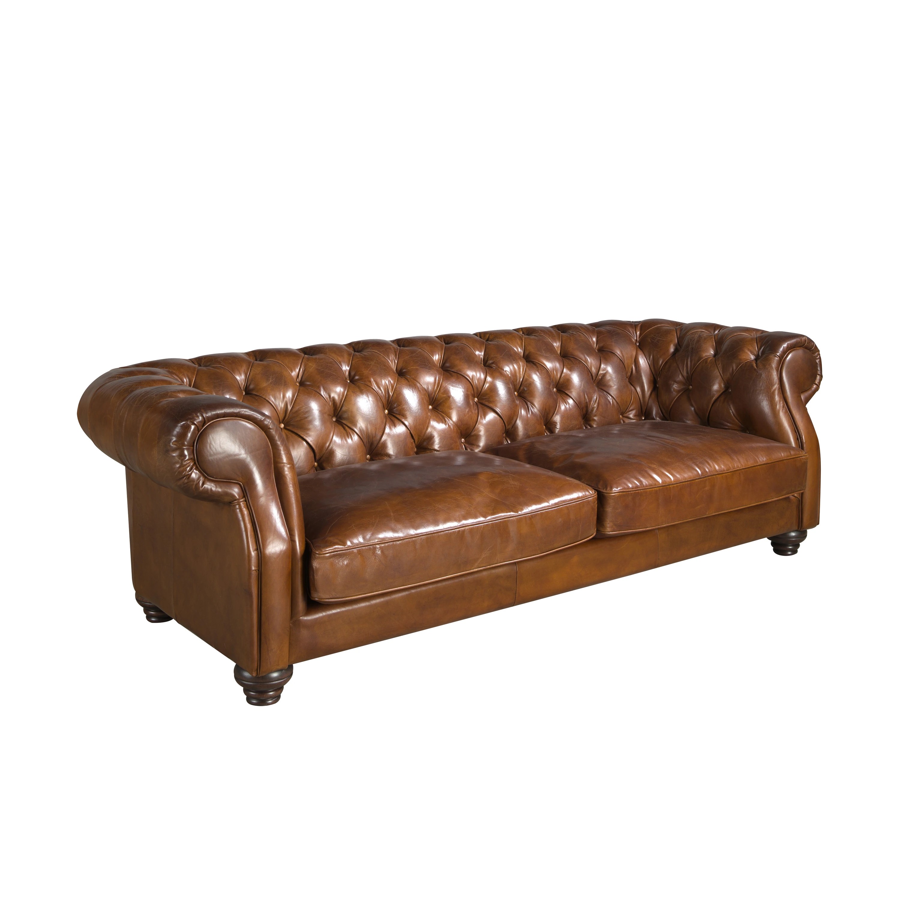 Canapé chester 3 places en cuir marron cognac