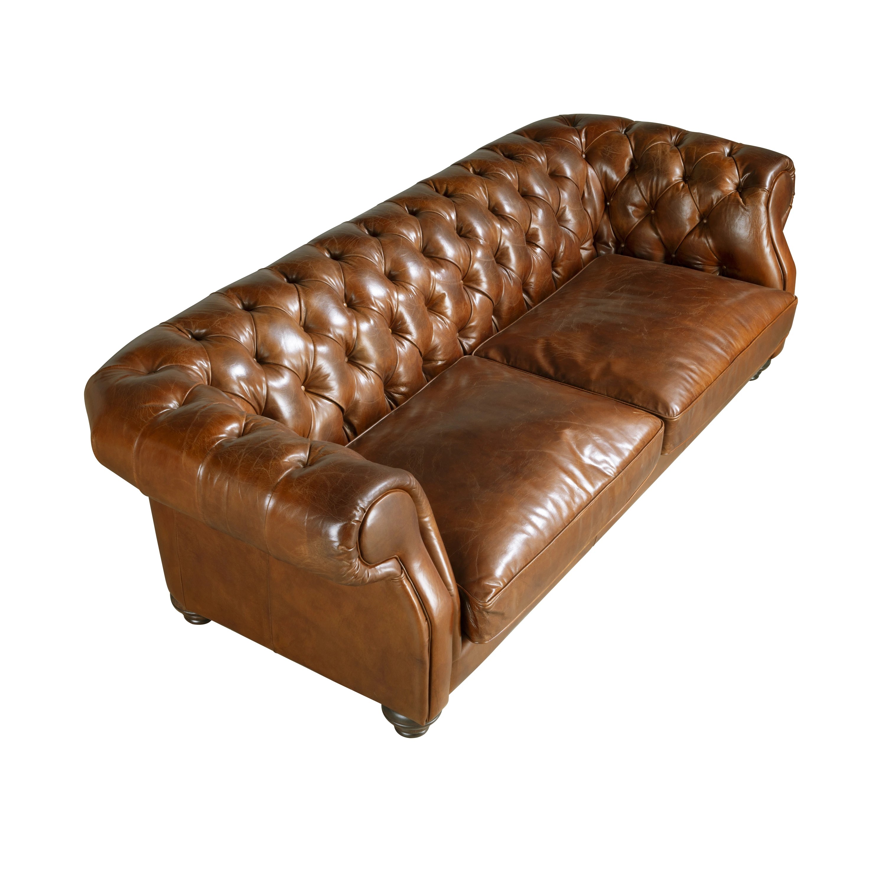 Canapé chester 3 places en cuir marron cognac