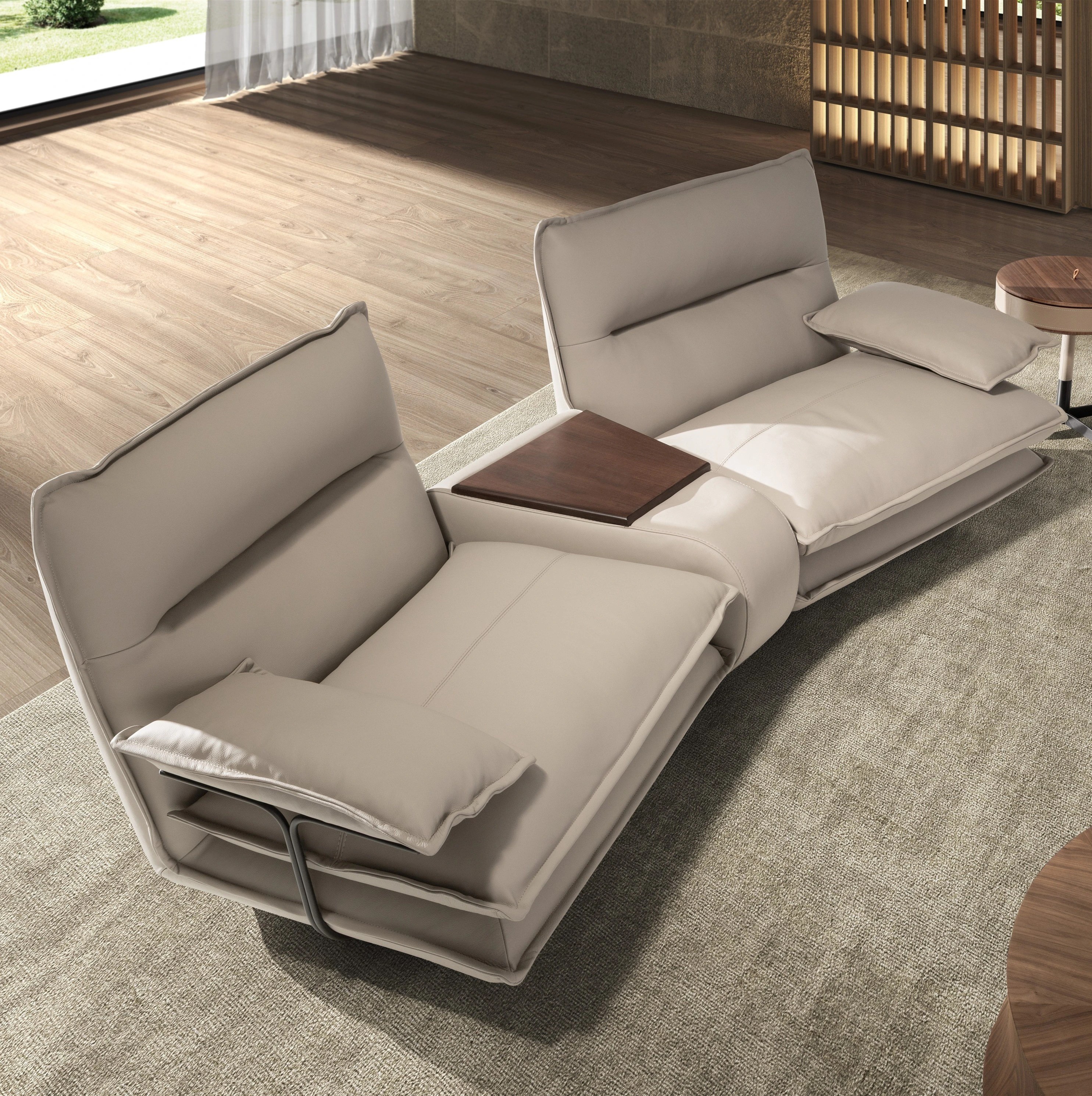 Canapé 2 places en cuir gris taupe
