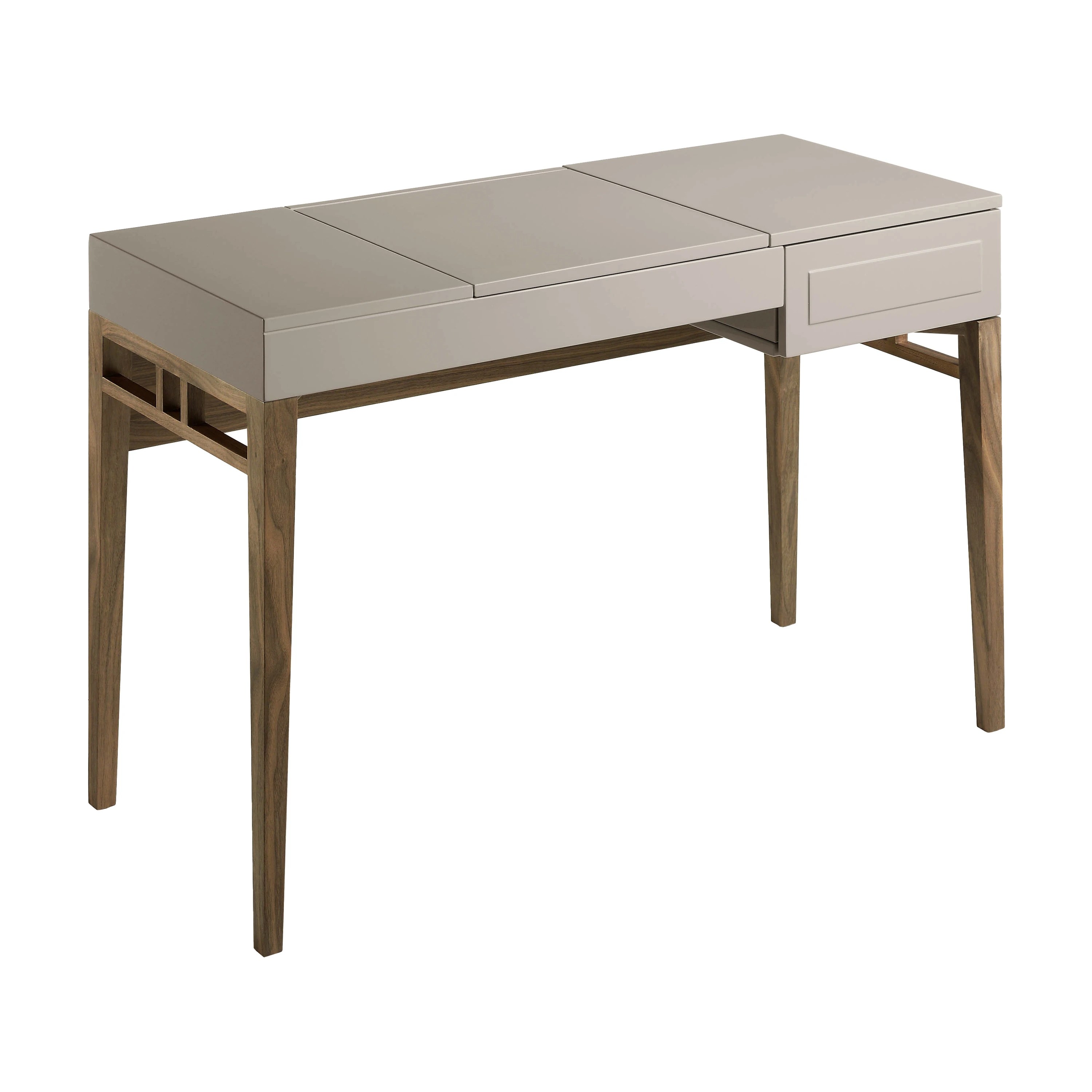 Coiffeuse en bois gris et noyer avec miroir