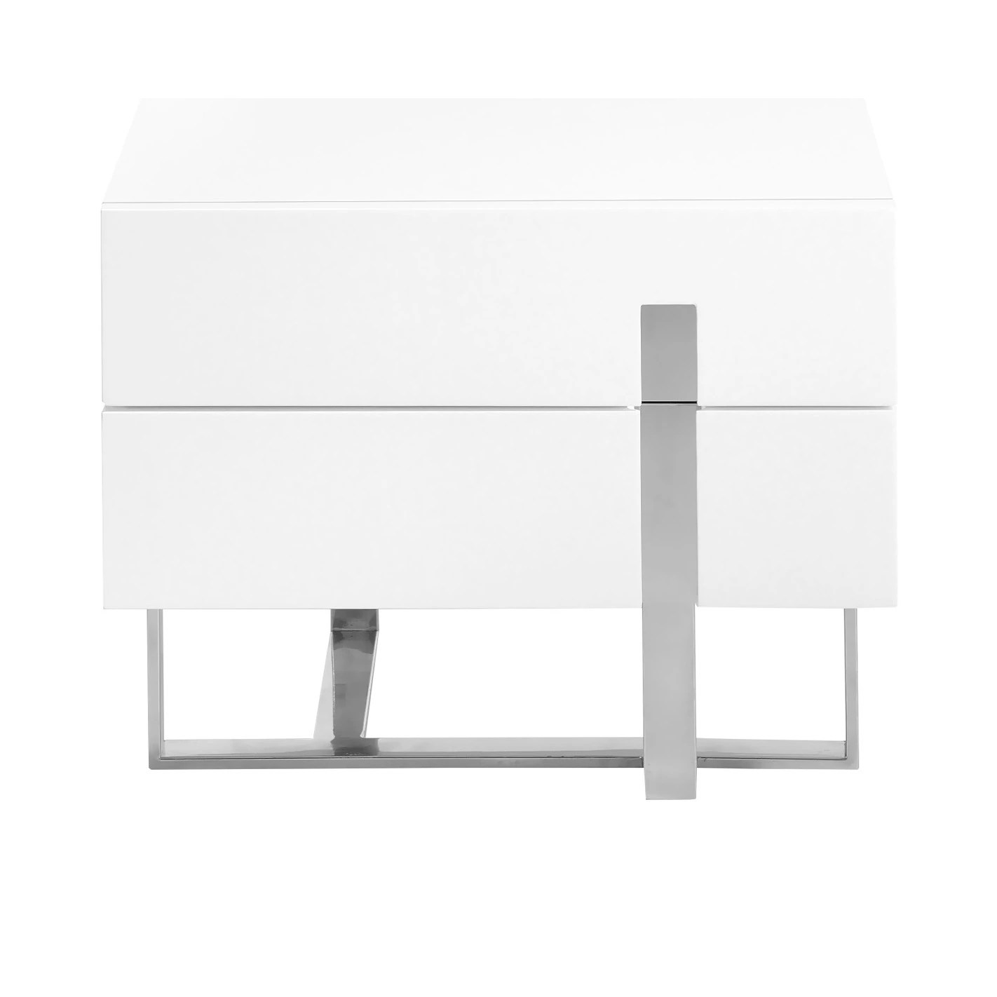 Table de chevet bois blanc et acier chromé