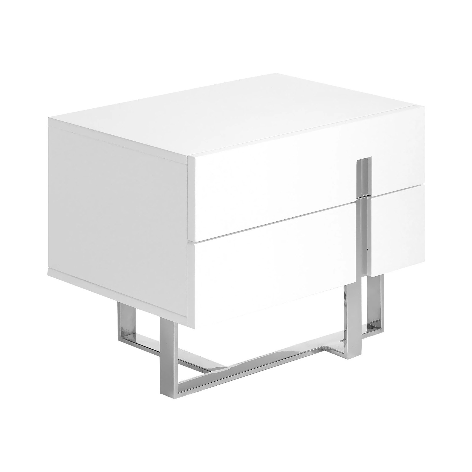 Table de chevet bois blanc et acier chromé