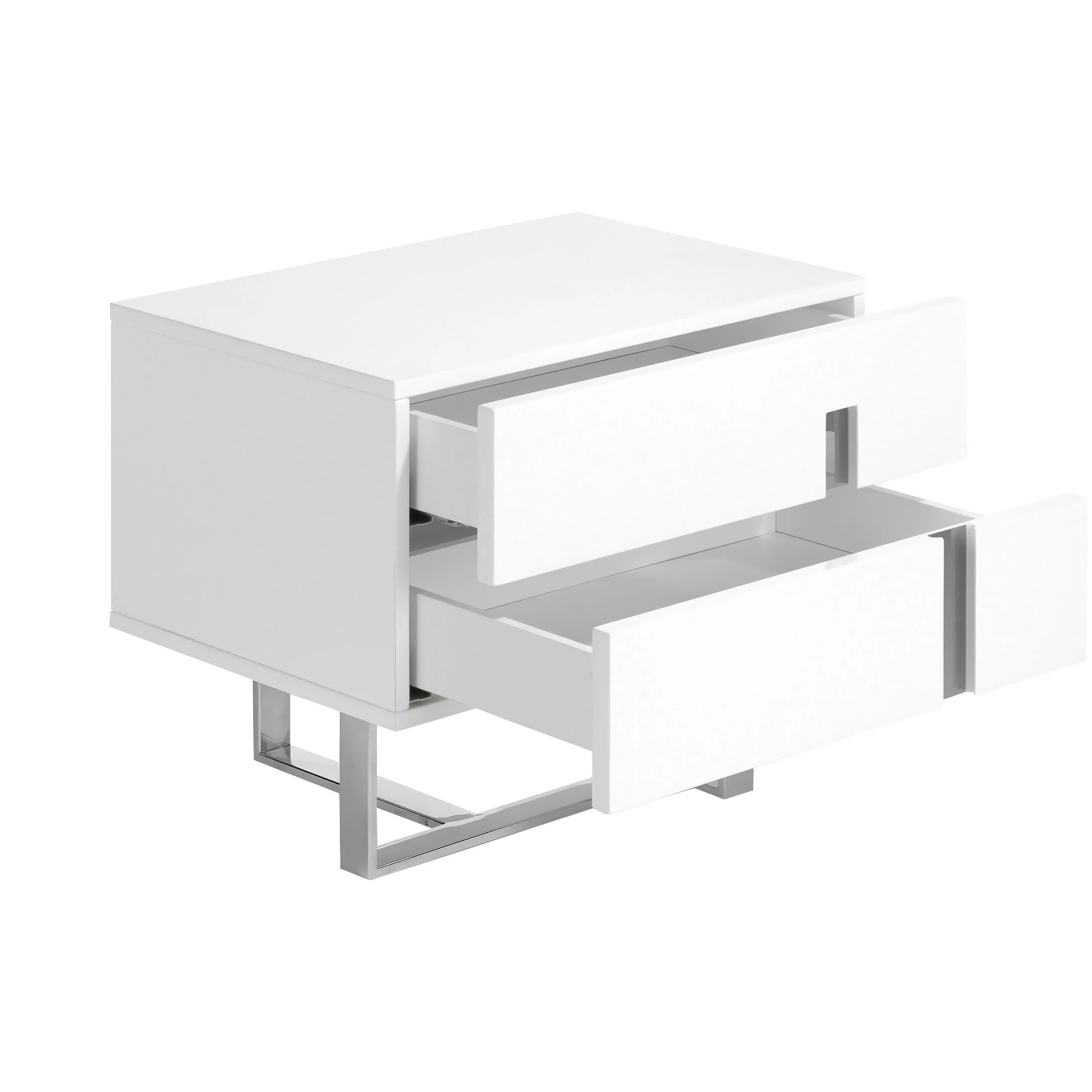 Table de chevet bois blanc et acier chromé