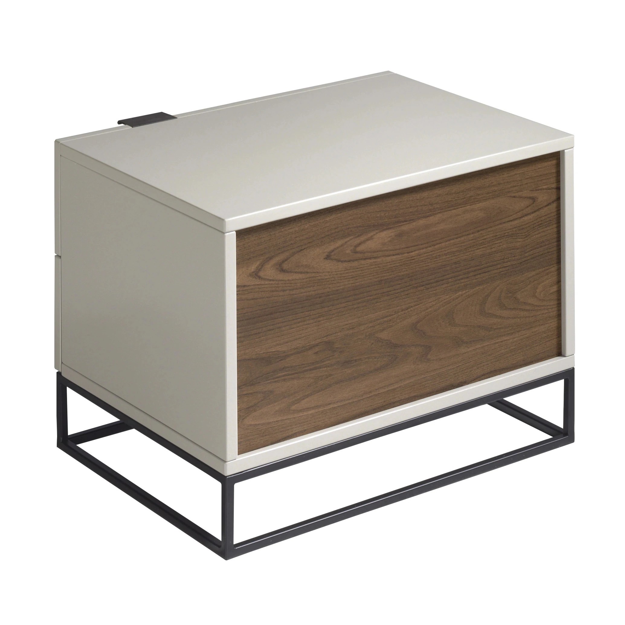 Table de chevet en bois gris et acier noir