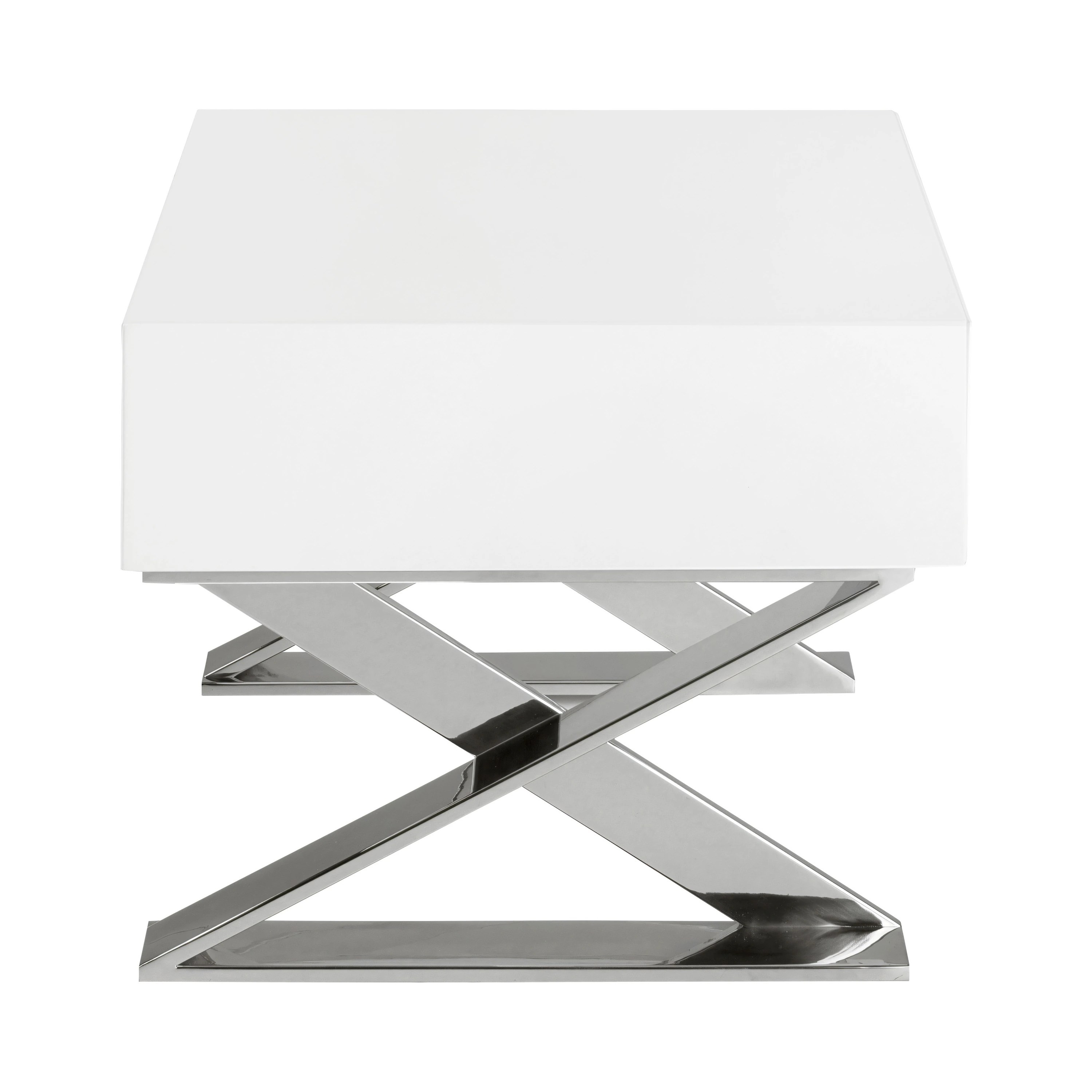 Table de chevet en bois blanc et acier chromé