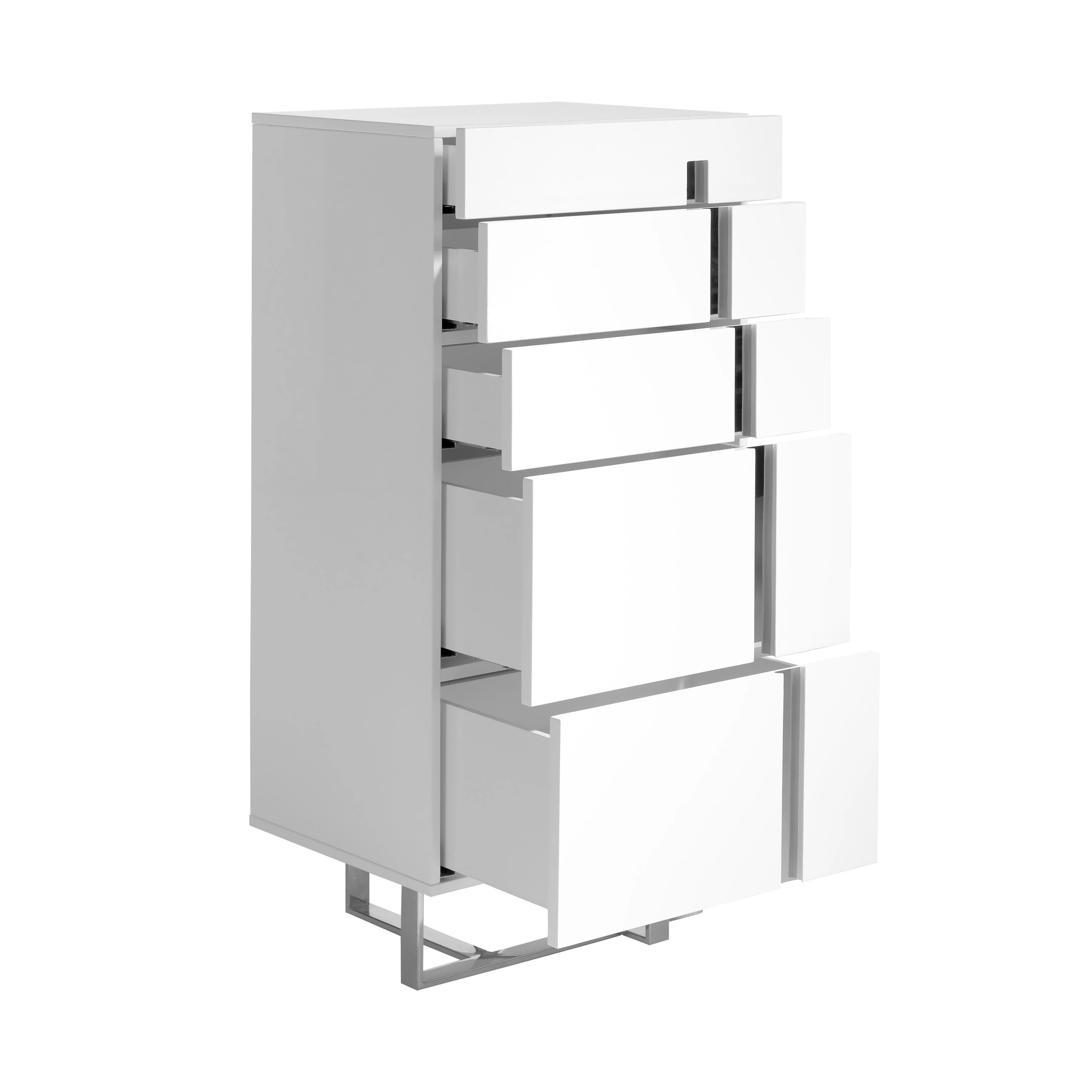 Chiffonnier bois blanc et acier chromé
