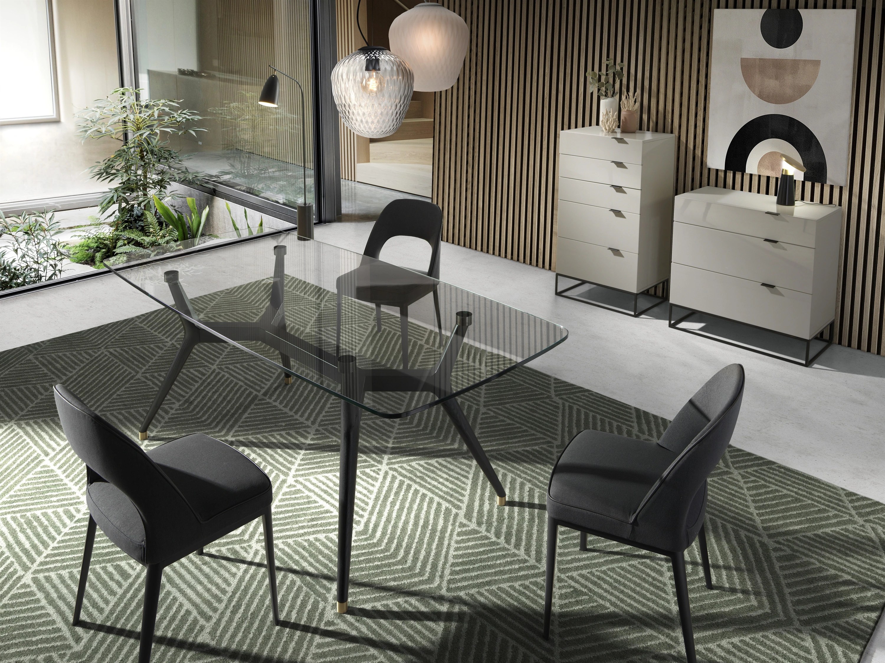 Commode bois gris et acier noir