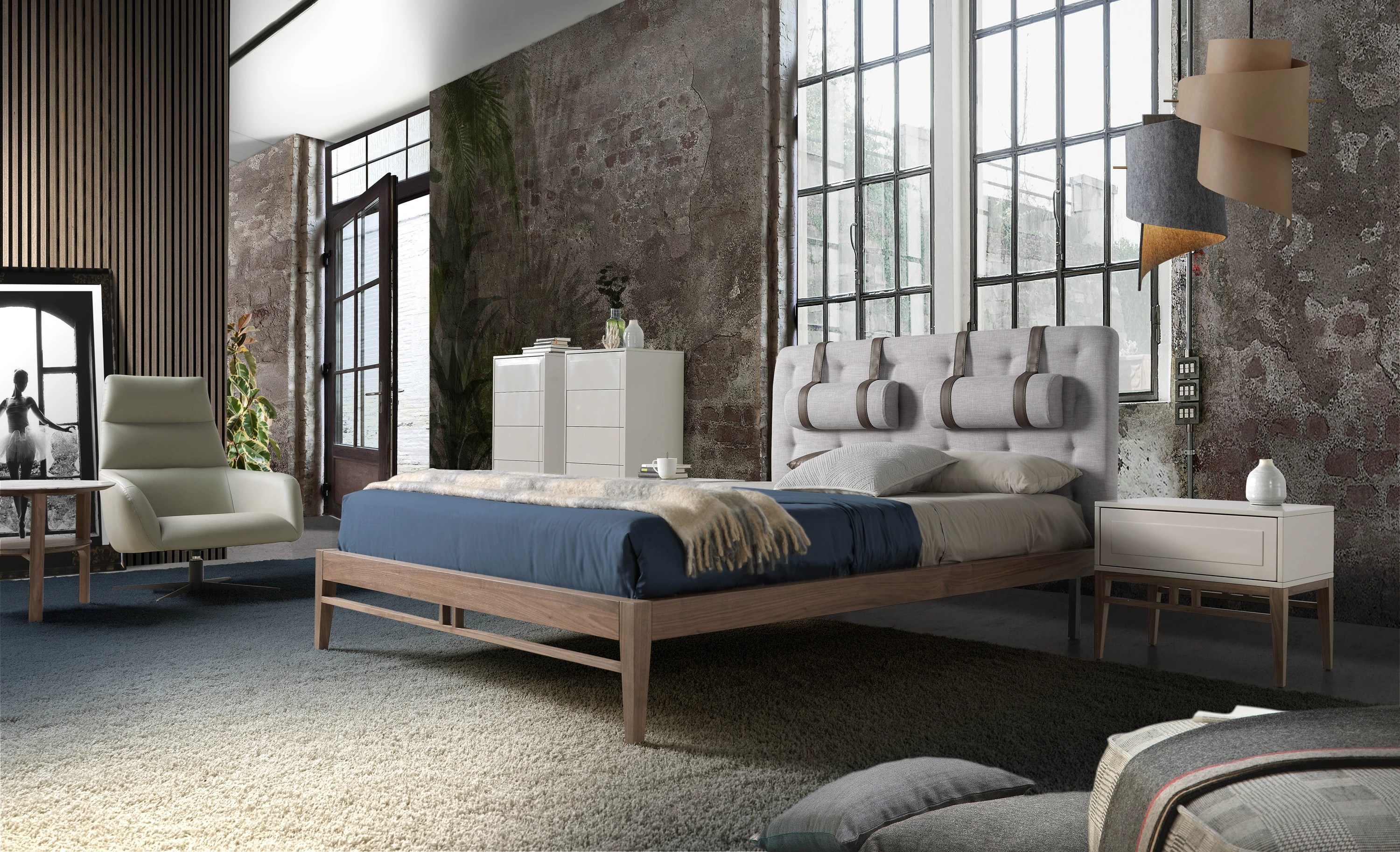 Chevet en bois beige et noyer