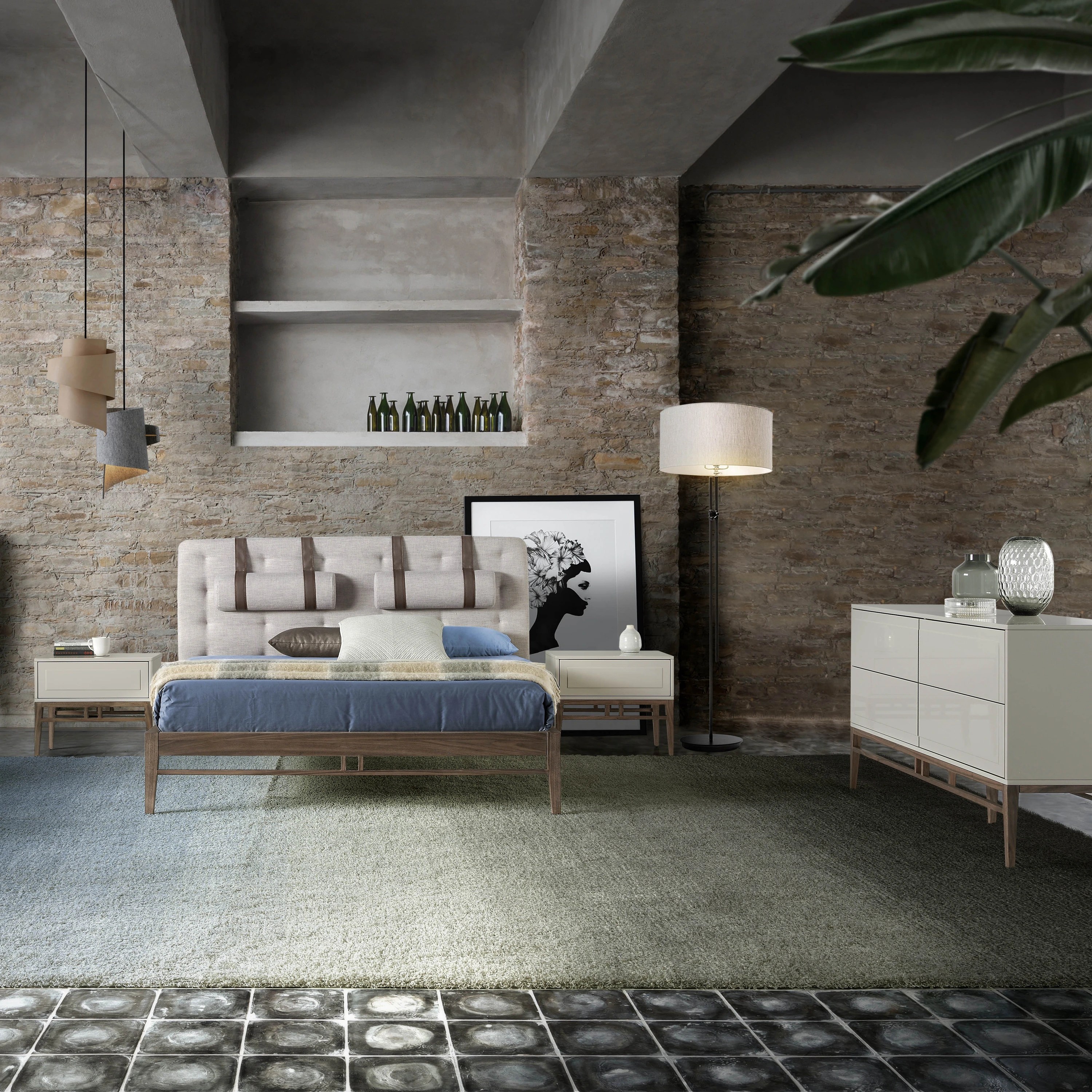 Chevet en bois beige et noyer
