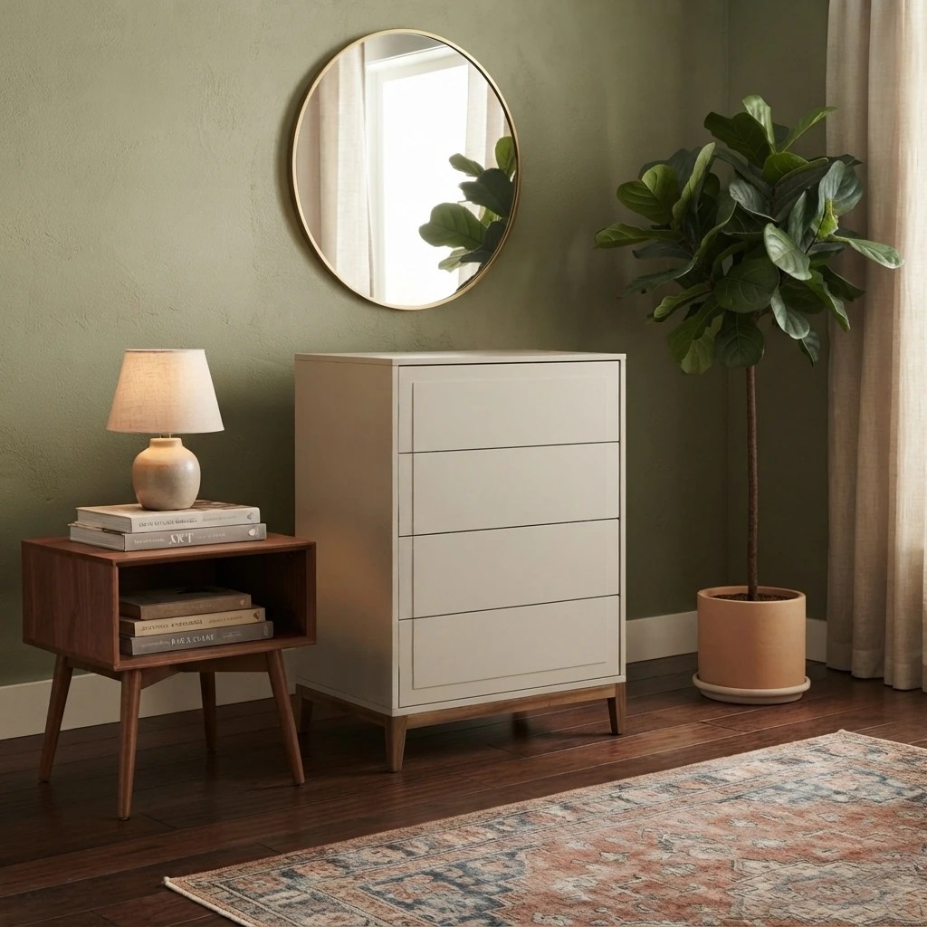 Chiffonnier beige et noyer