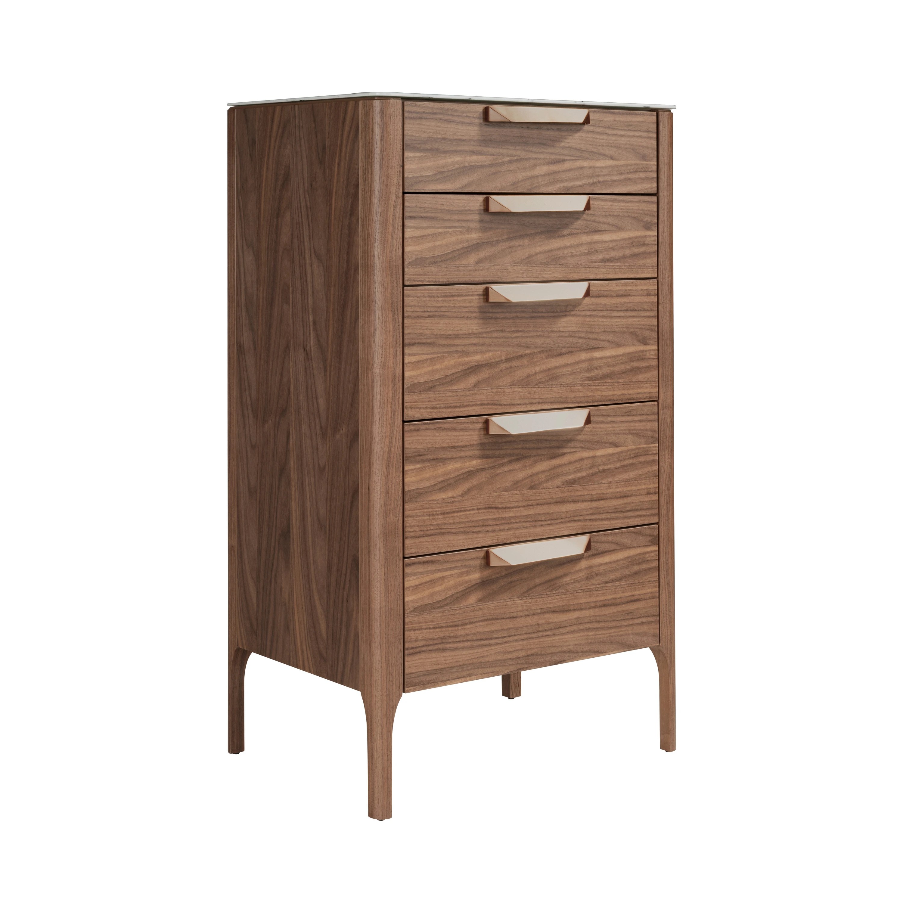 Chiffonnier en noyer avec plateau en verre imitation marbre