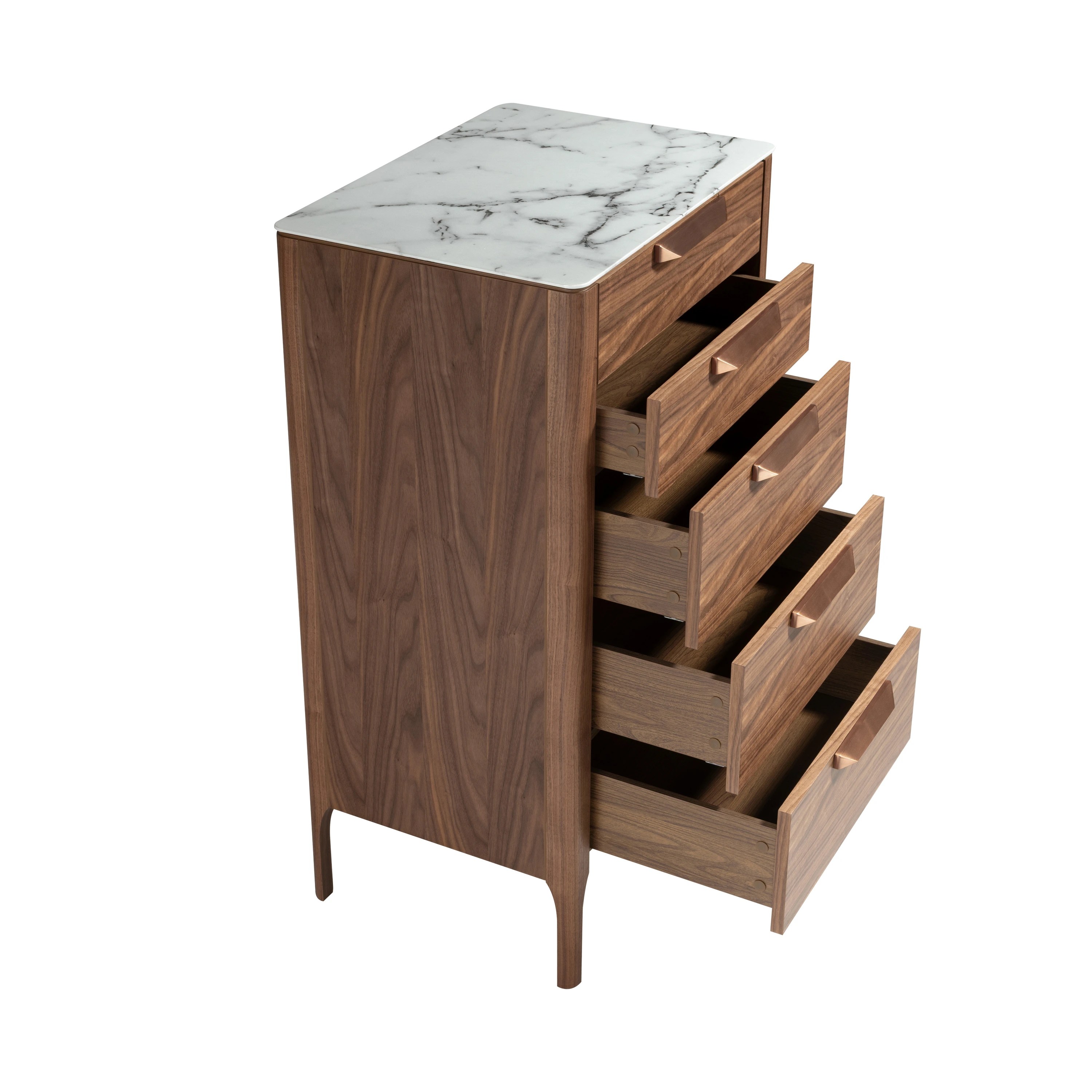 Chiffonnier en noyer avec plateau en verre imitation marbre