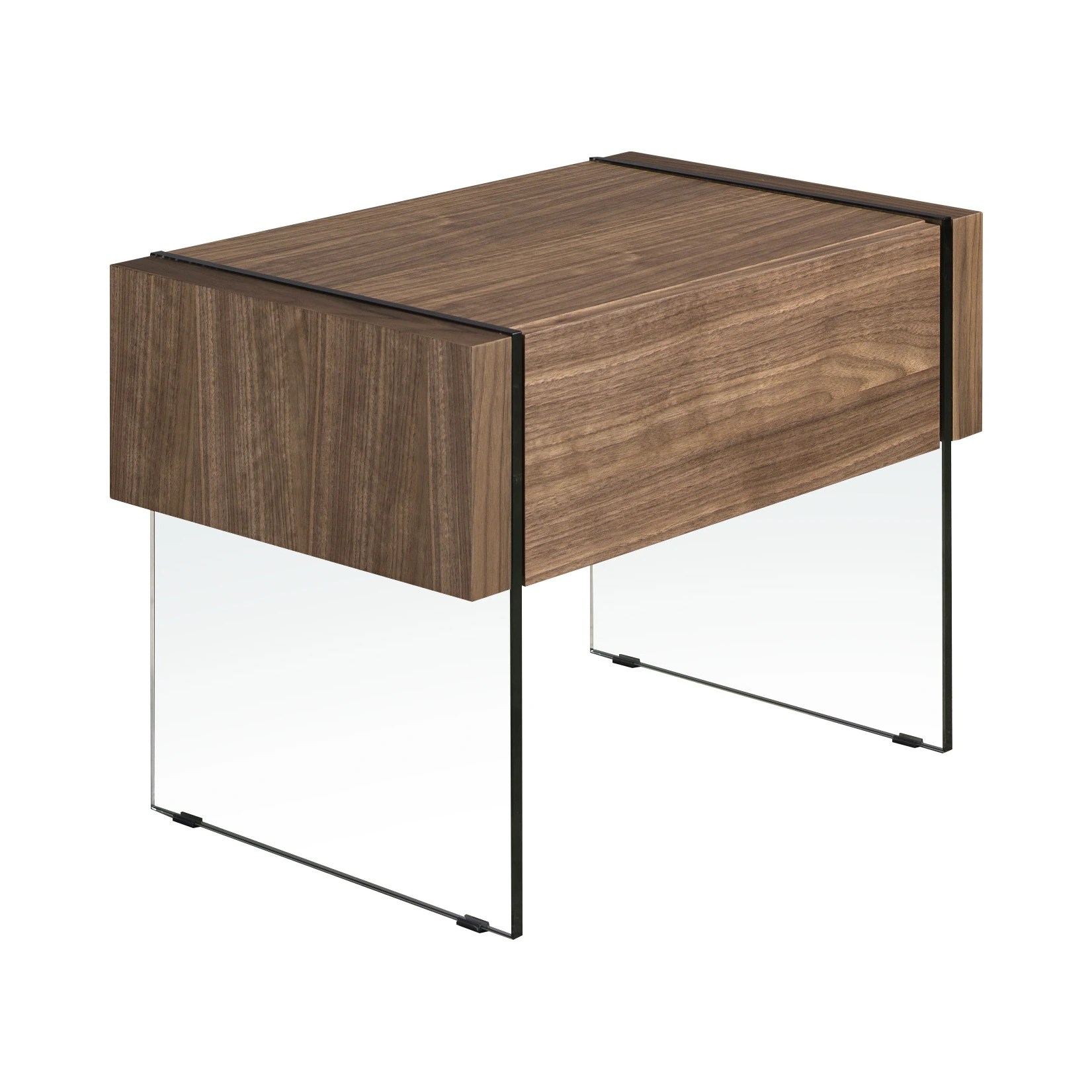 Meuble de chevet en noyer et verre trempé