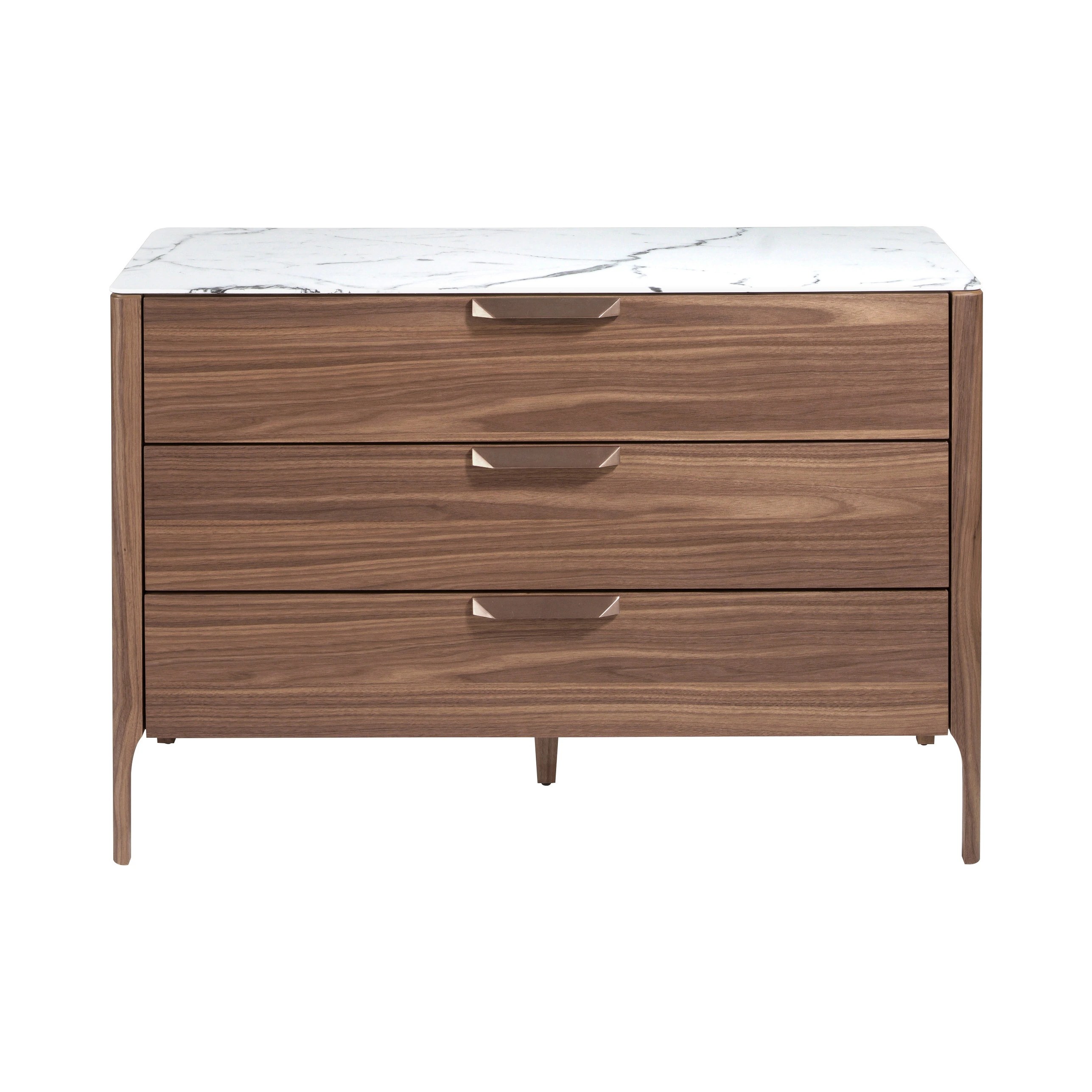 Commode en noyer avec plateau en verre effet marbre