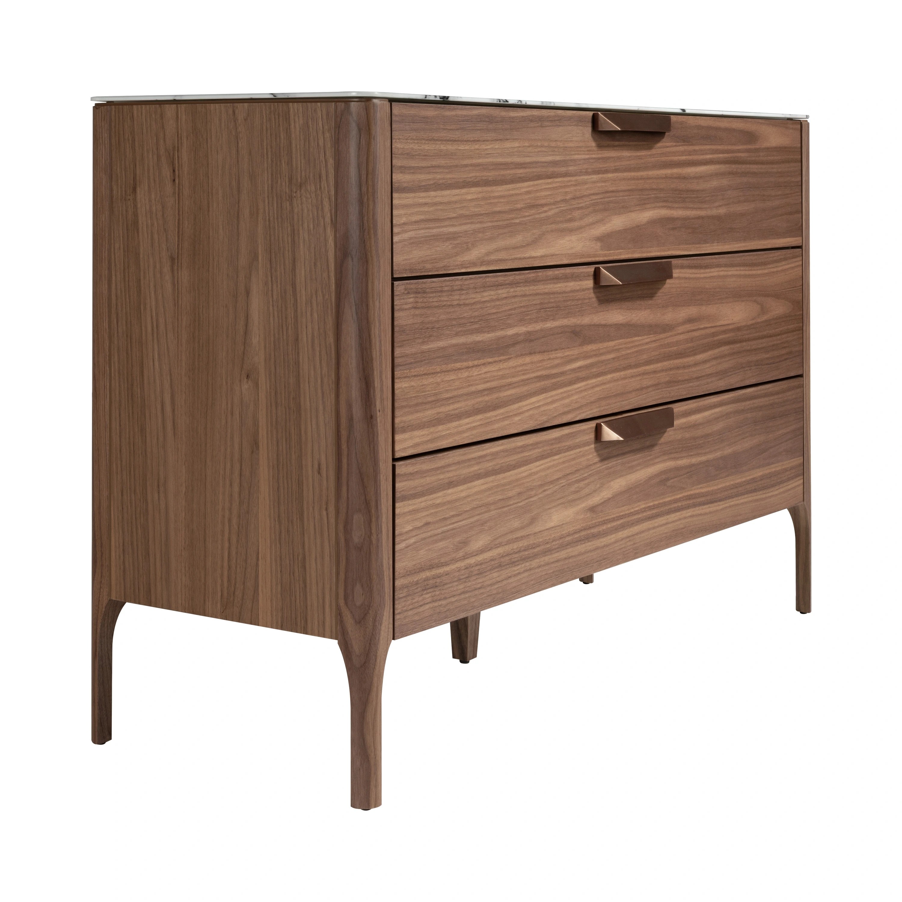 Commode en noyer avec plateau en verre effet marbre