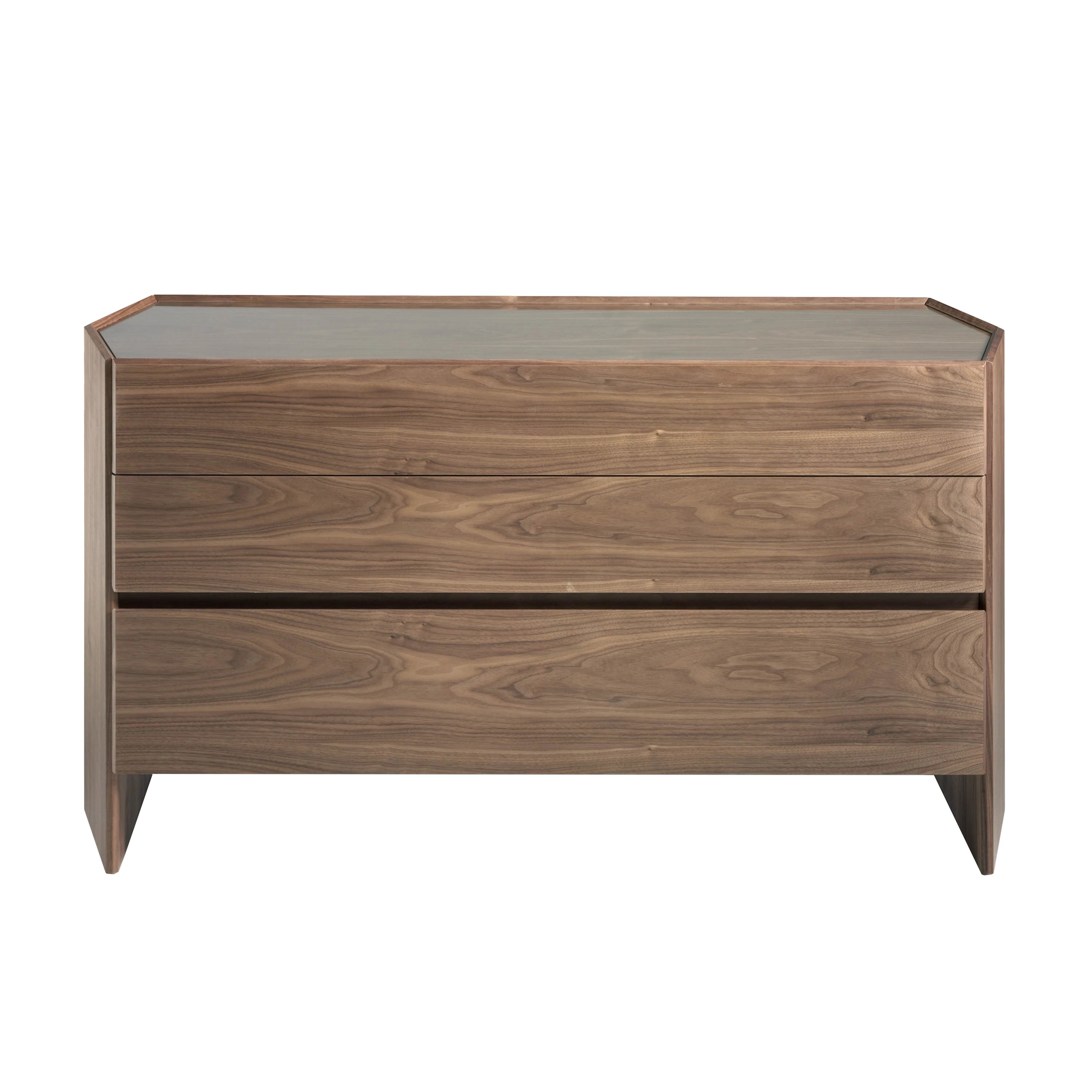 Commode en noyer avec plateau en verre trempé
