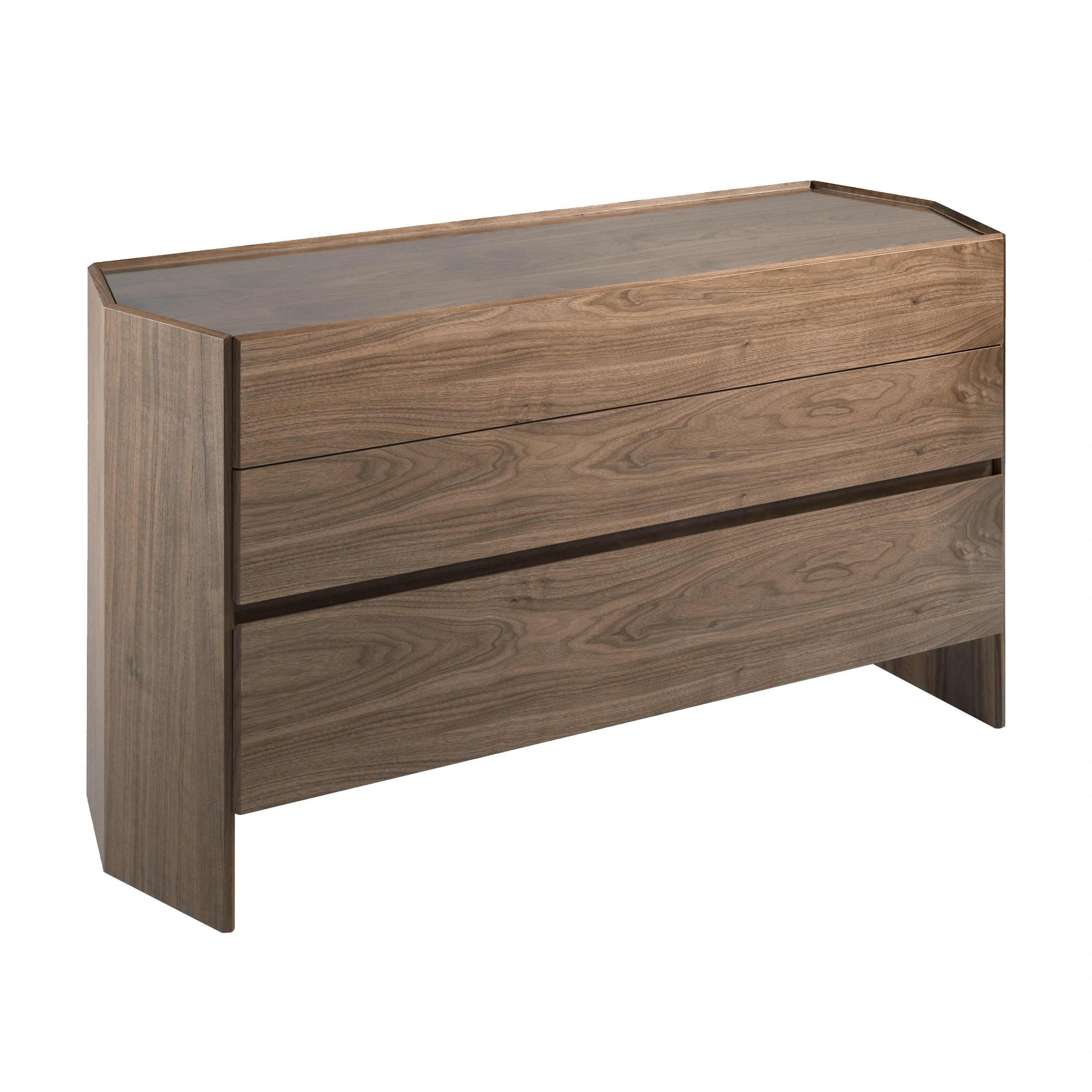 Commode en noyer avec plateau en verre trempé