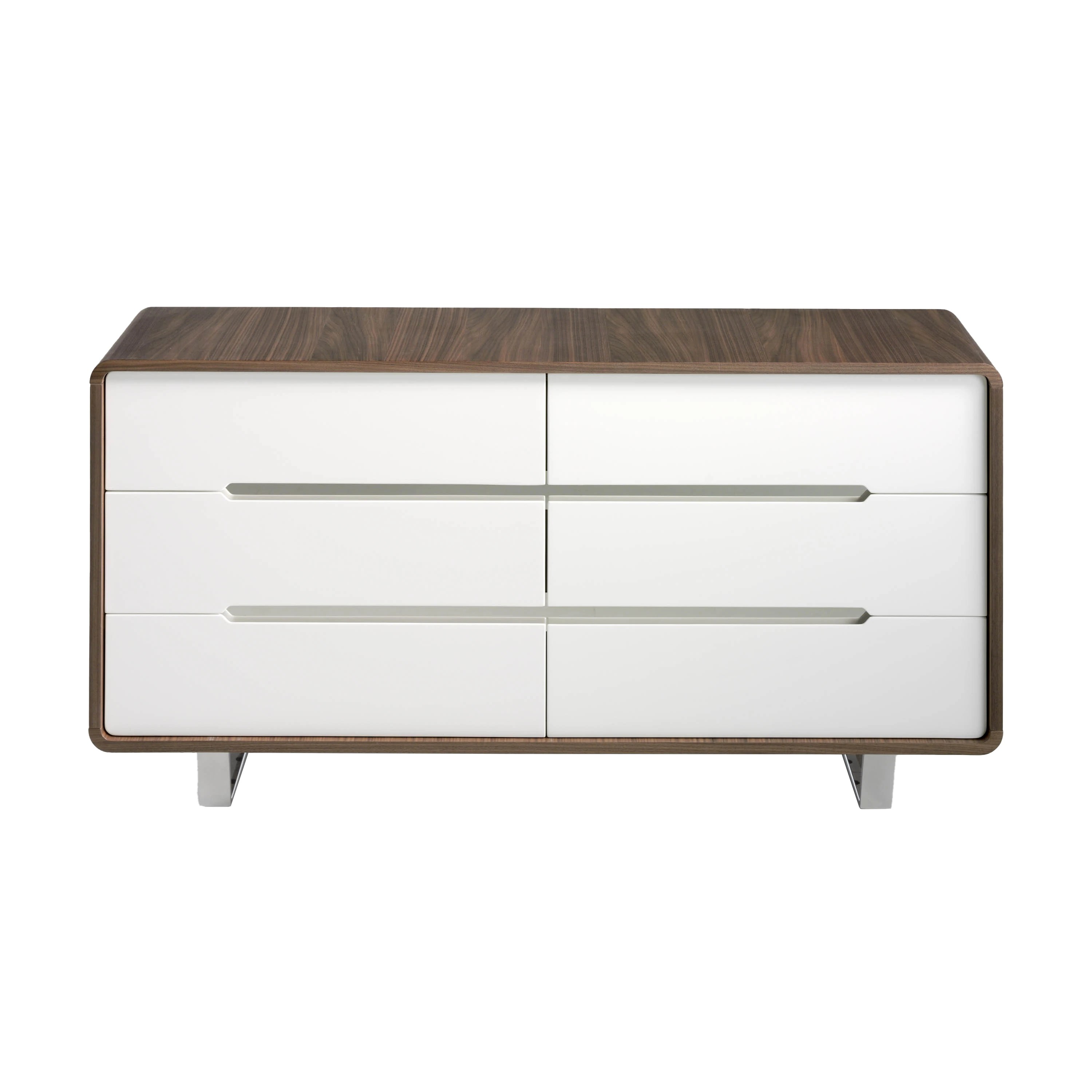 Commode en bois blanc, noyer et acier chromé