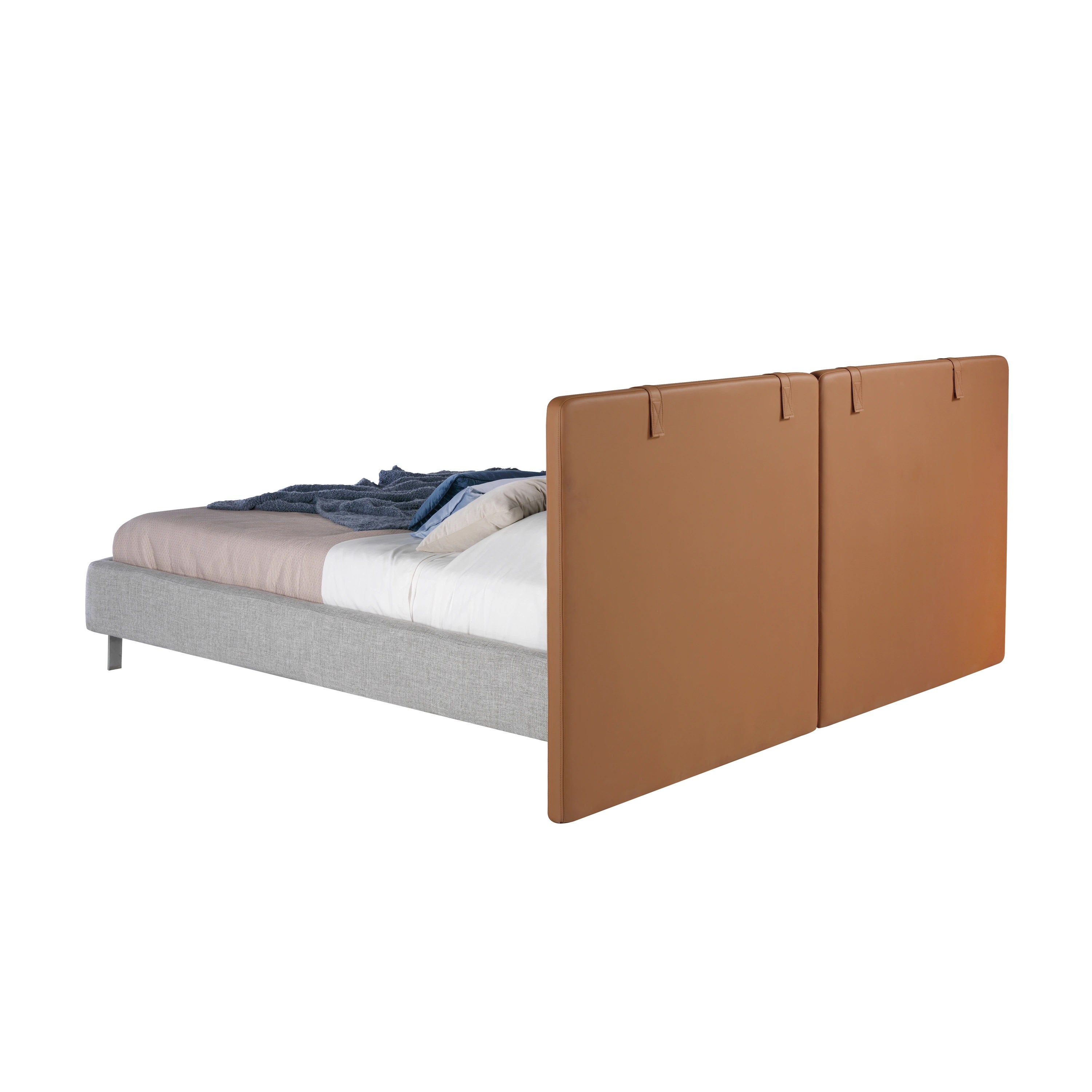 Lit en similicuir marron avec tissu gris