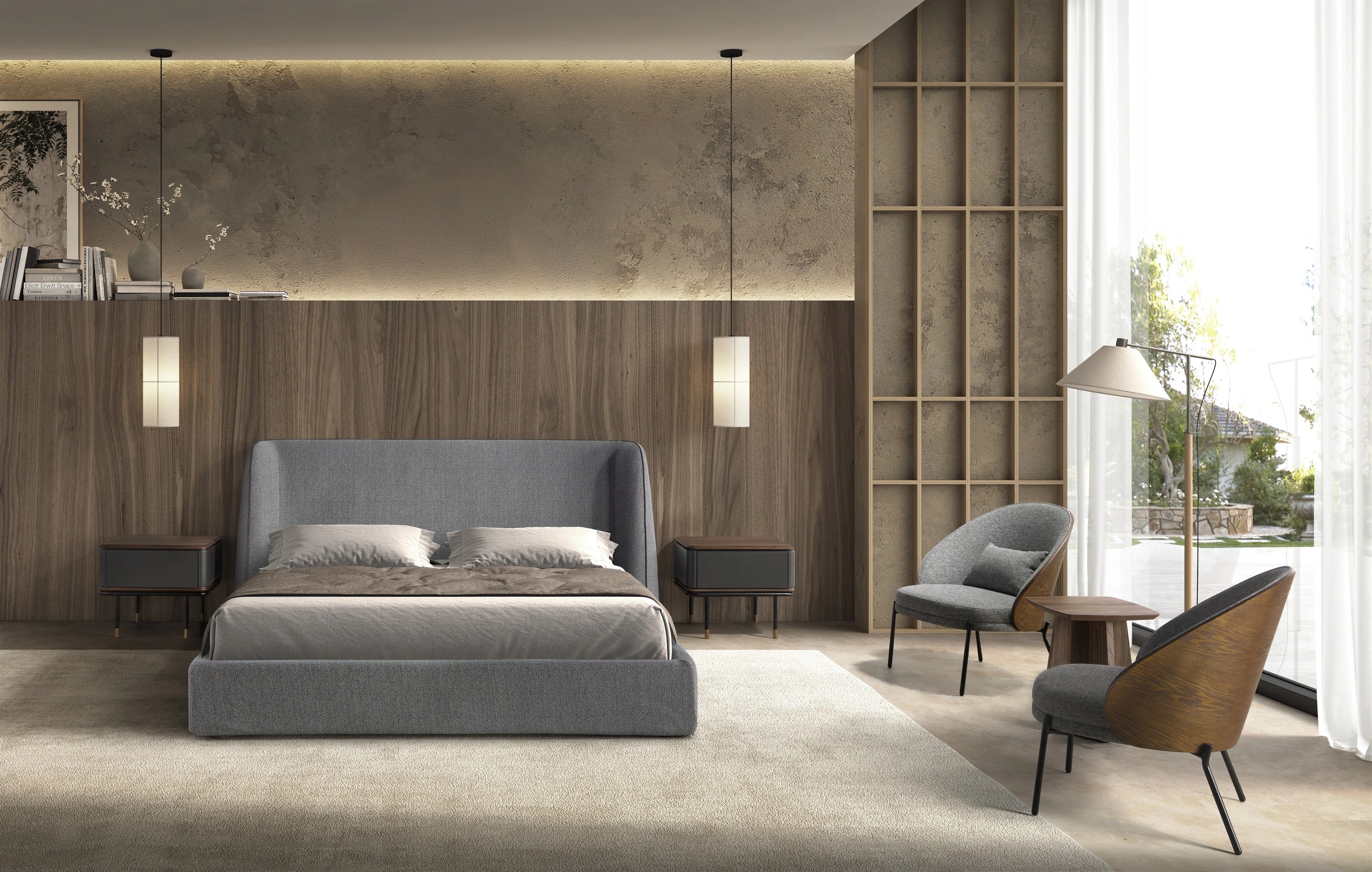 Lit en tissu gris foncé