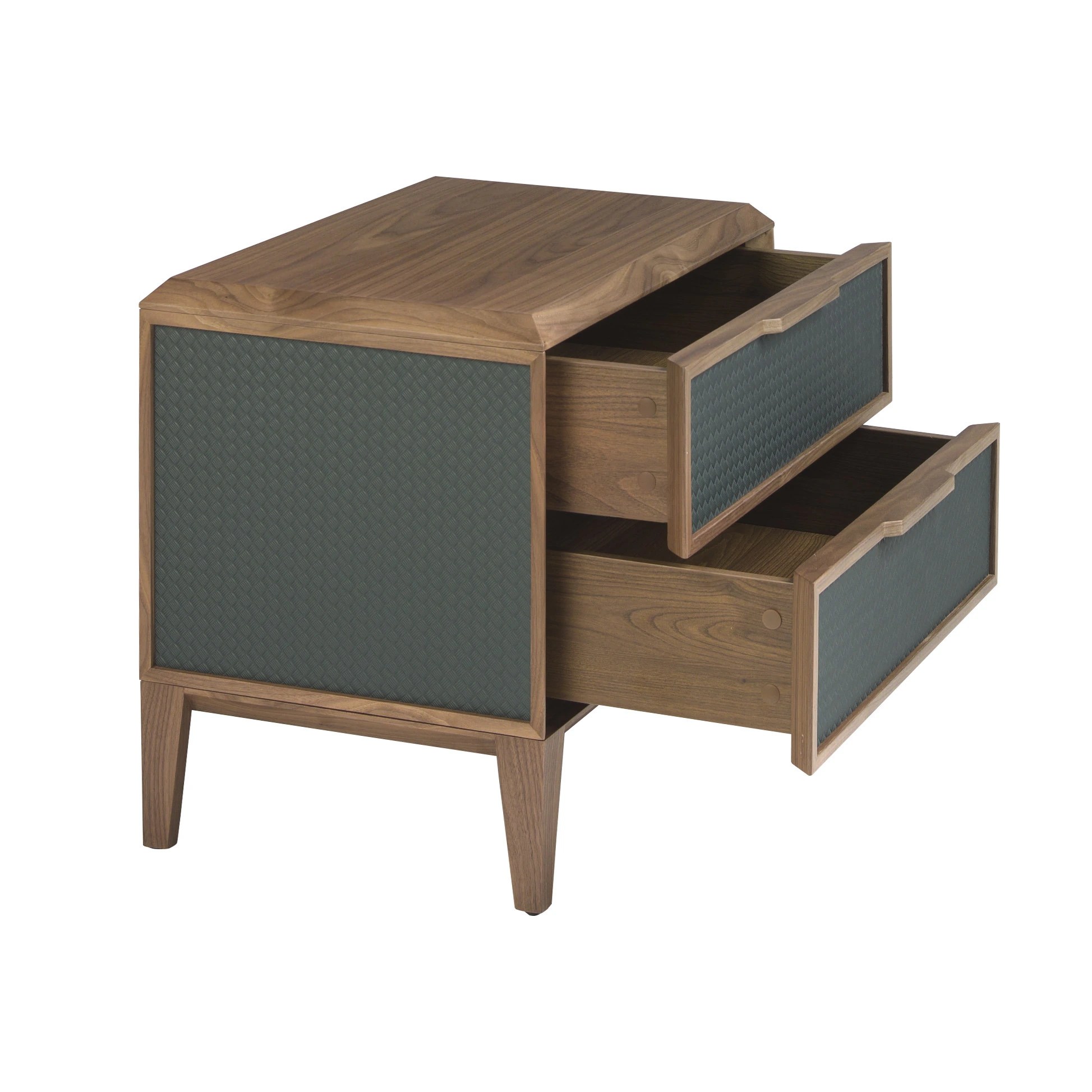 Table de chevet en pvc vert foncé et noyer
