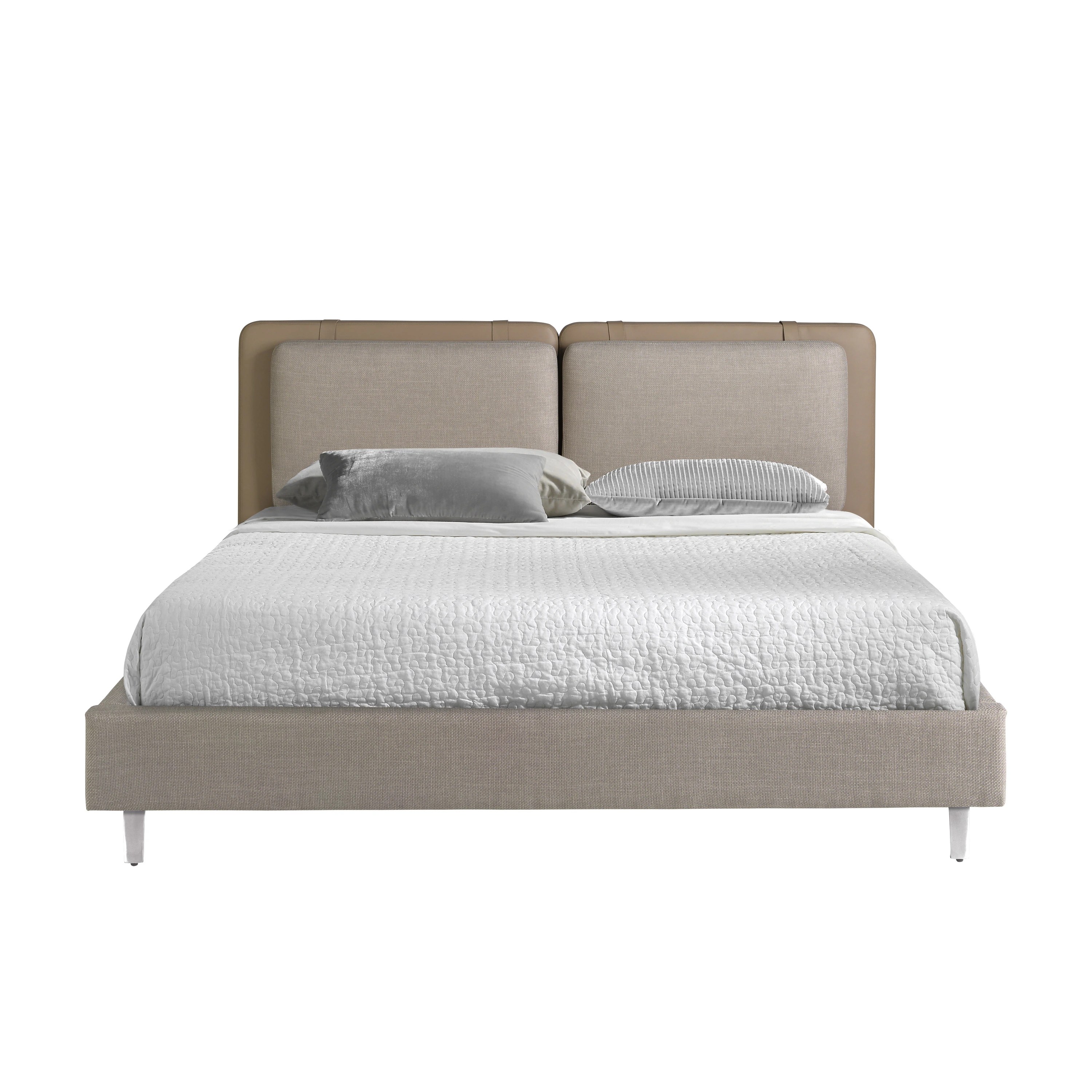 Lit en similicuir vison et tissu gris
