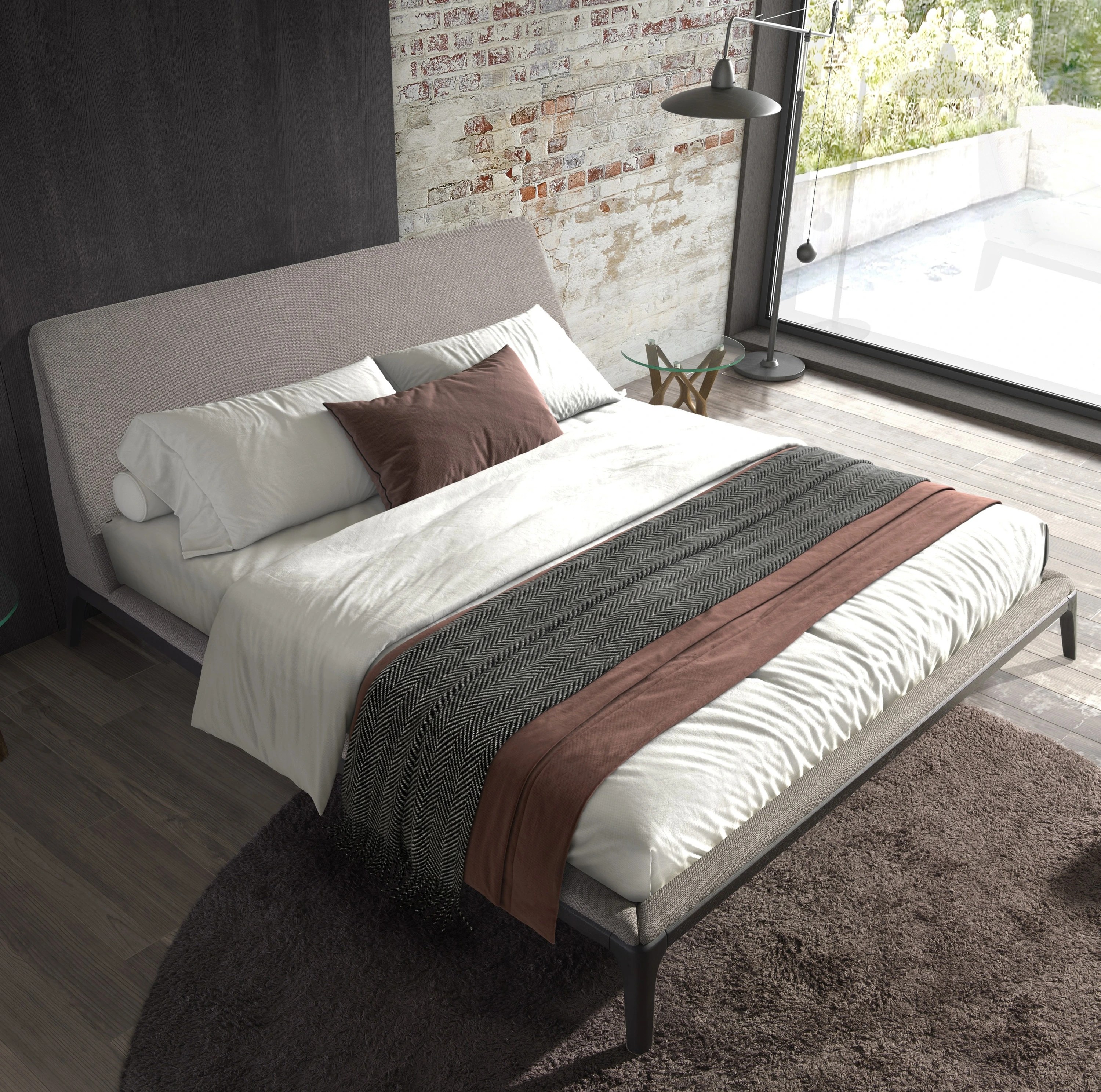 Lit en tissu gris