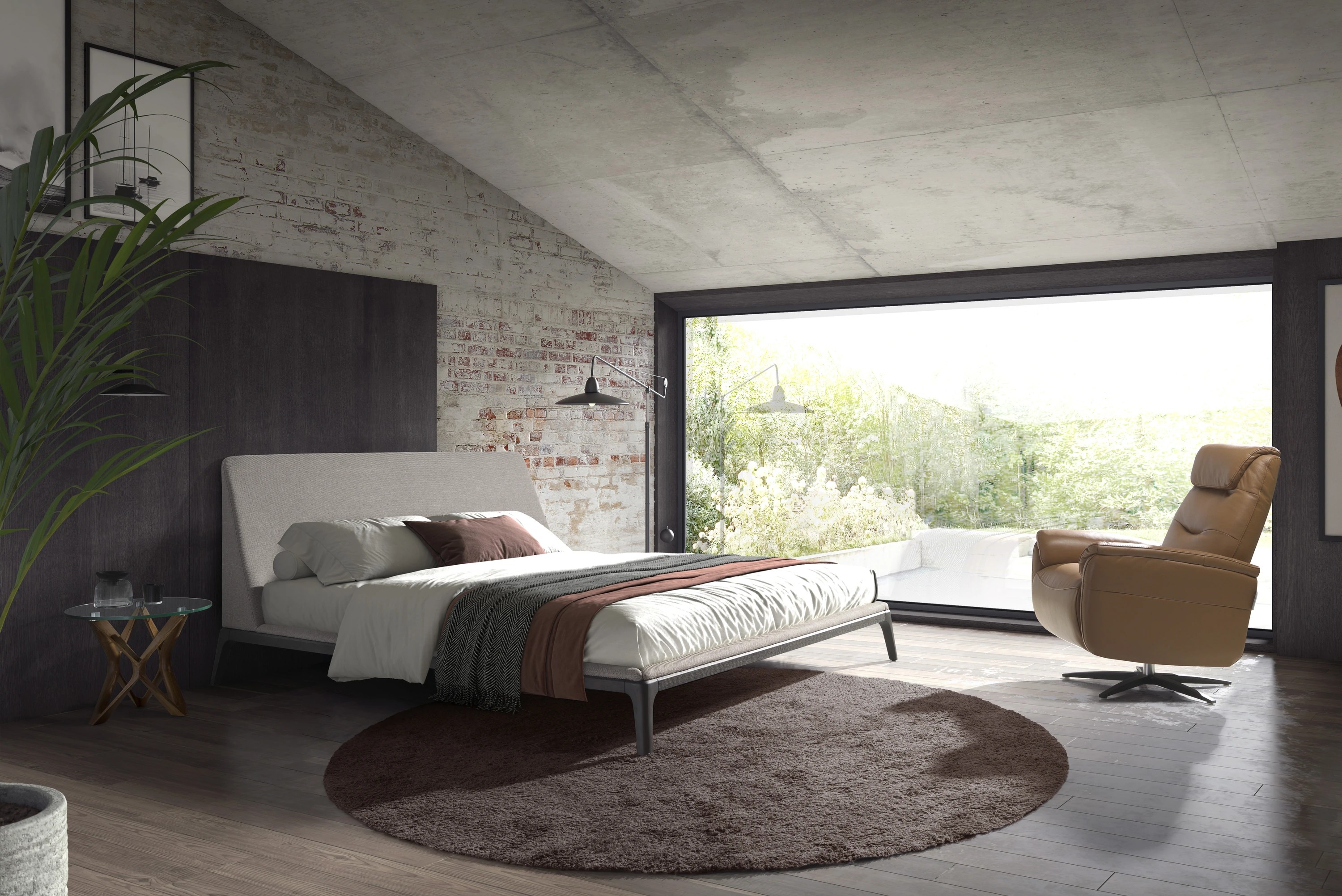 Lit en tissu gris
