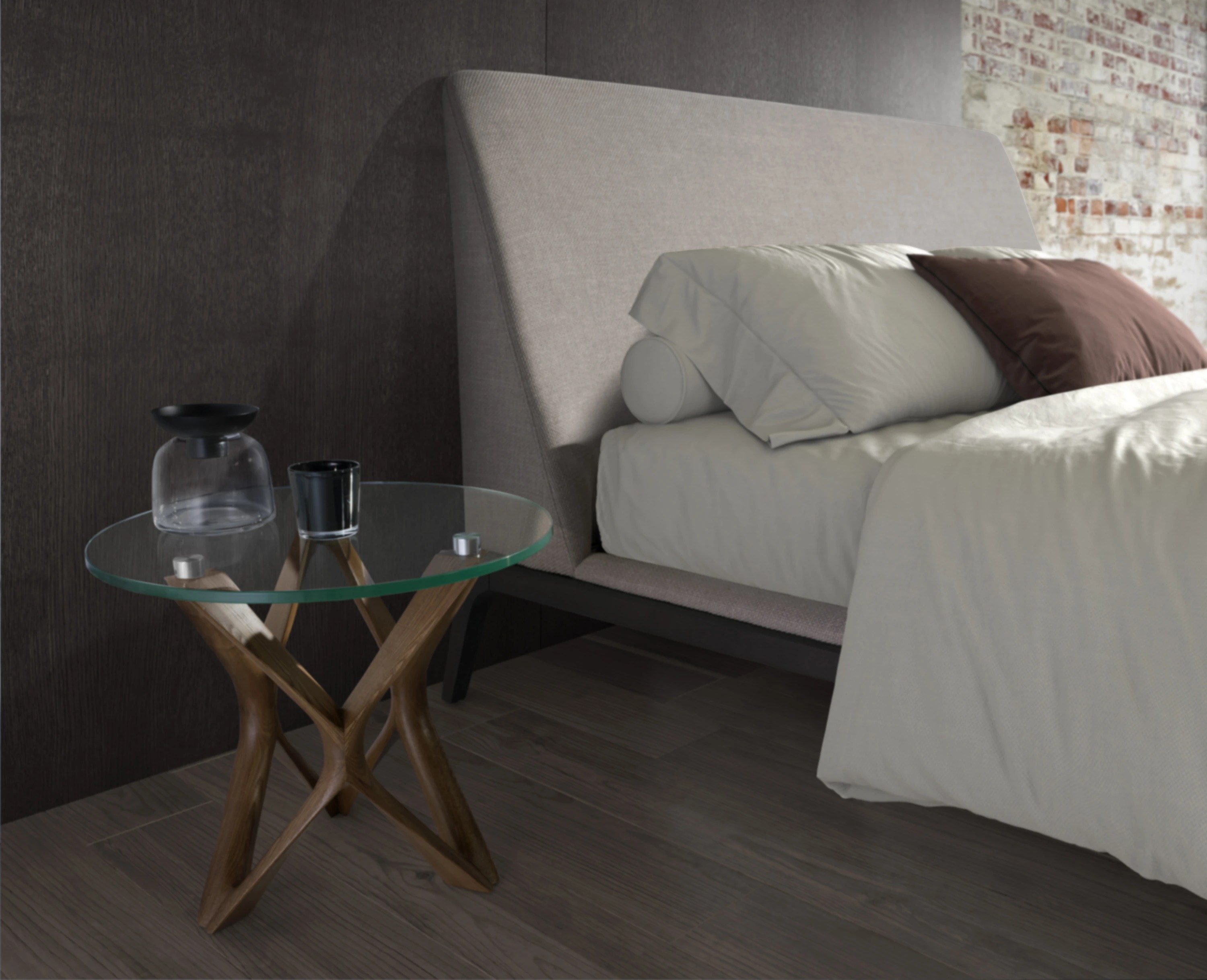 Lit en tissu gris