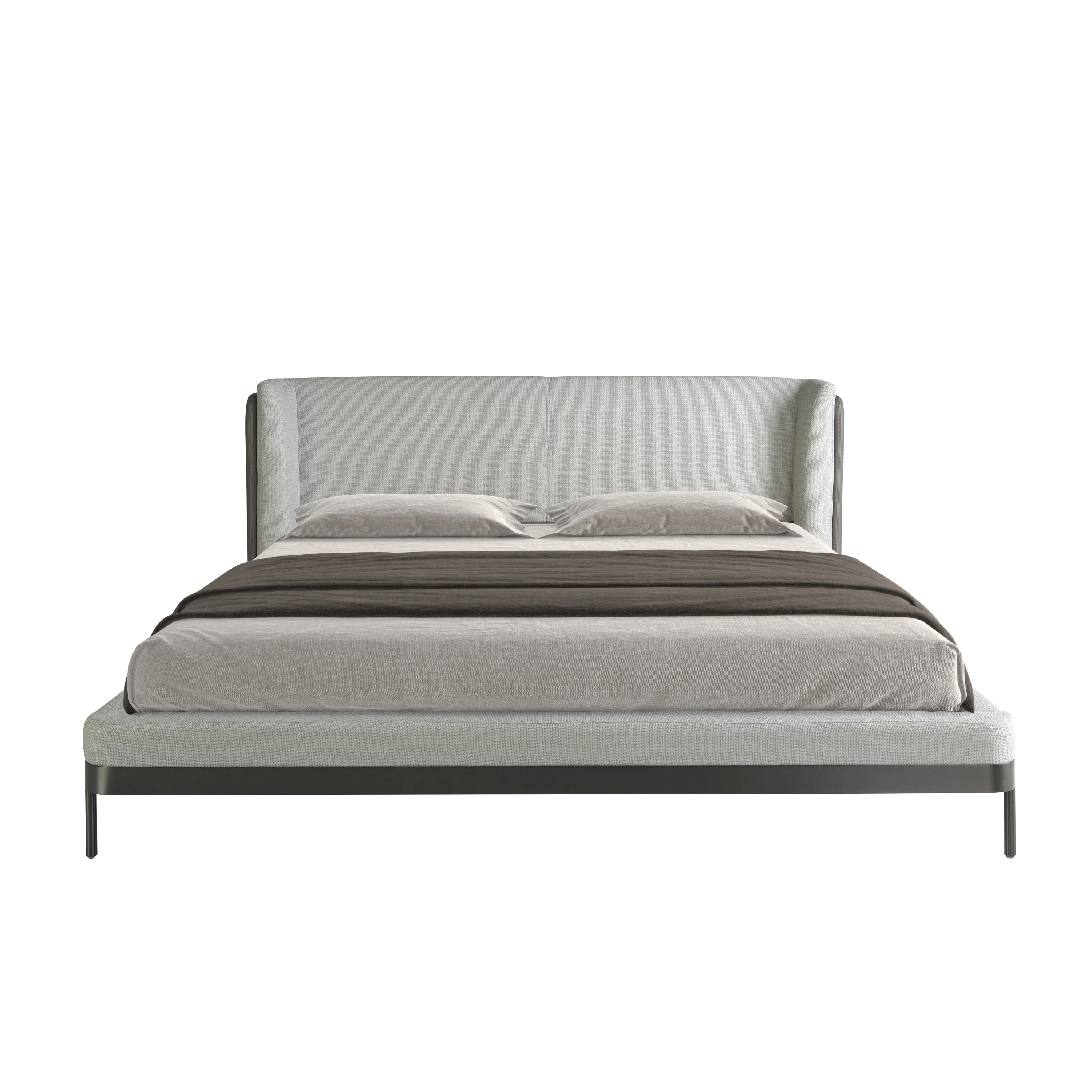 Lit en tissu gris clair et similicuir gris foncé