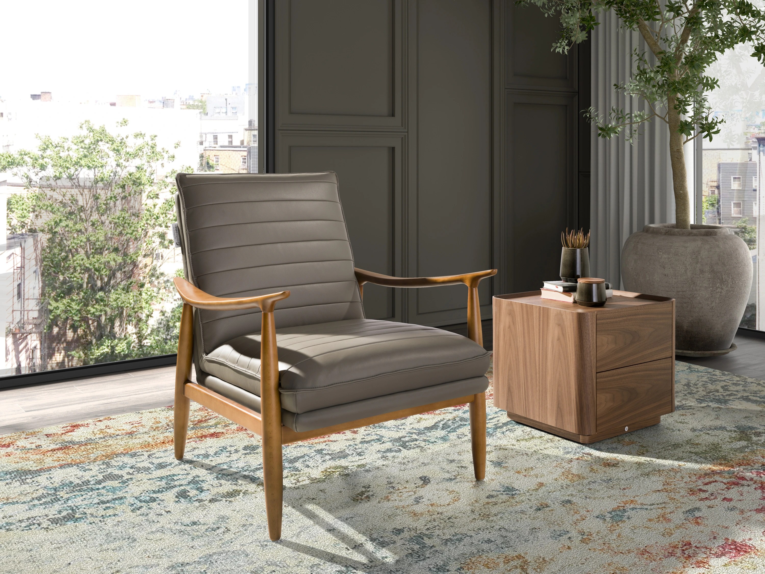 Table de chevet en noyer avec éclairage