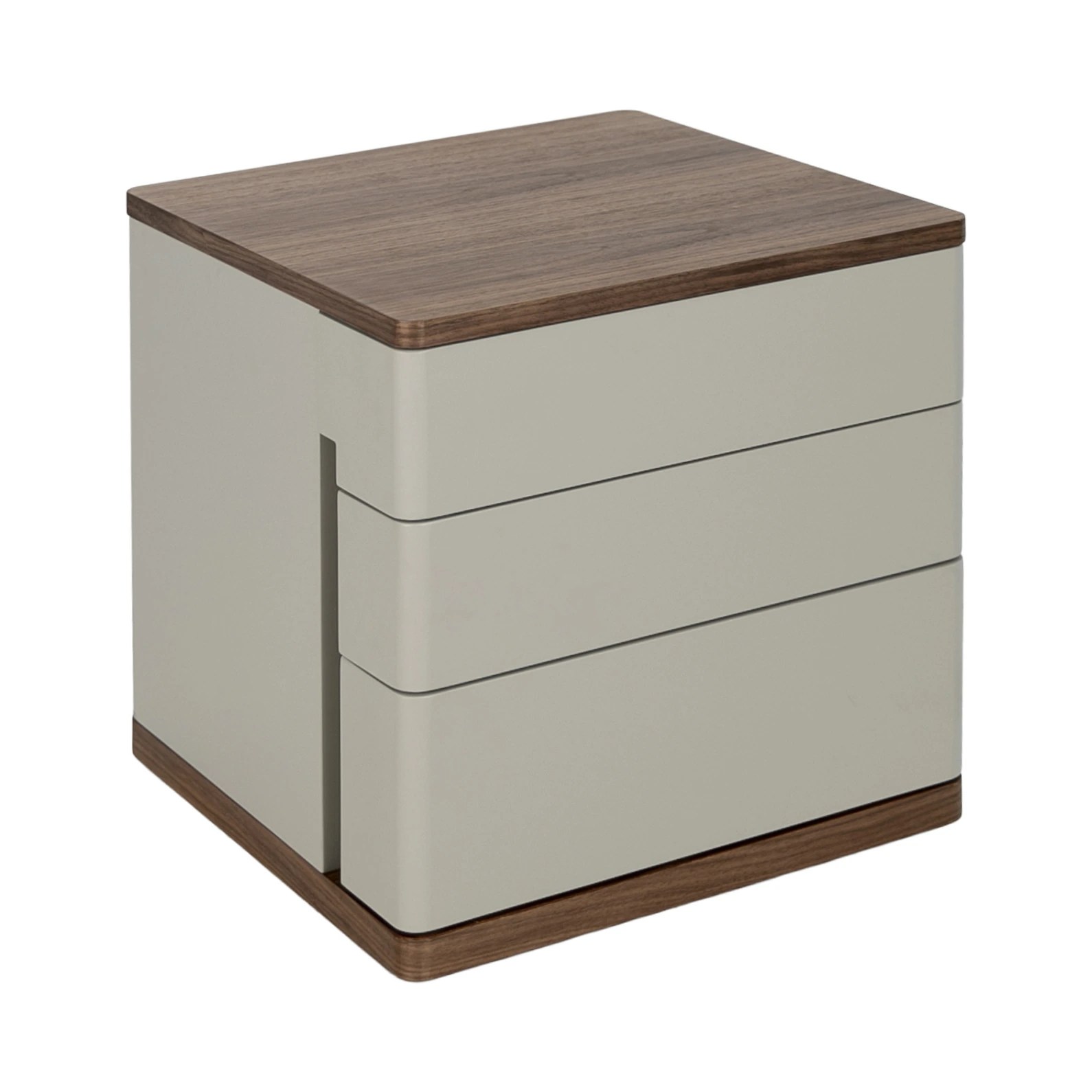Table de chevet en bois gris et noyer