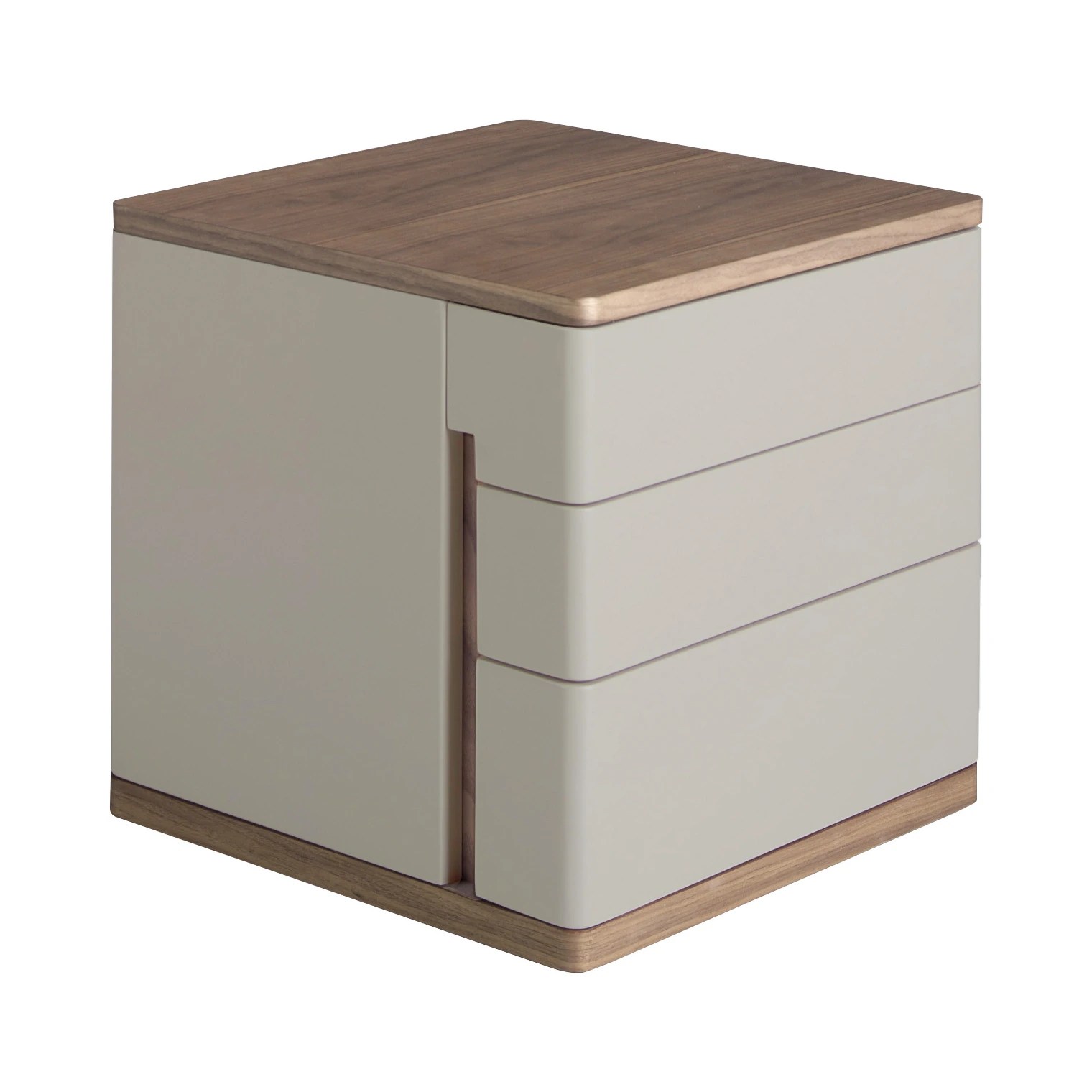 Table de chevet en bois gris et noyer