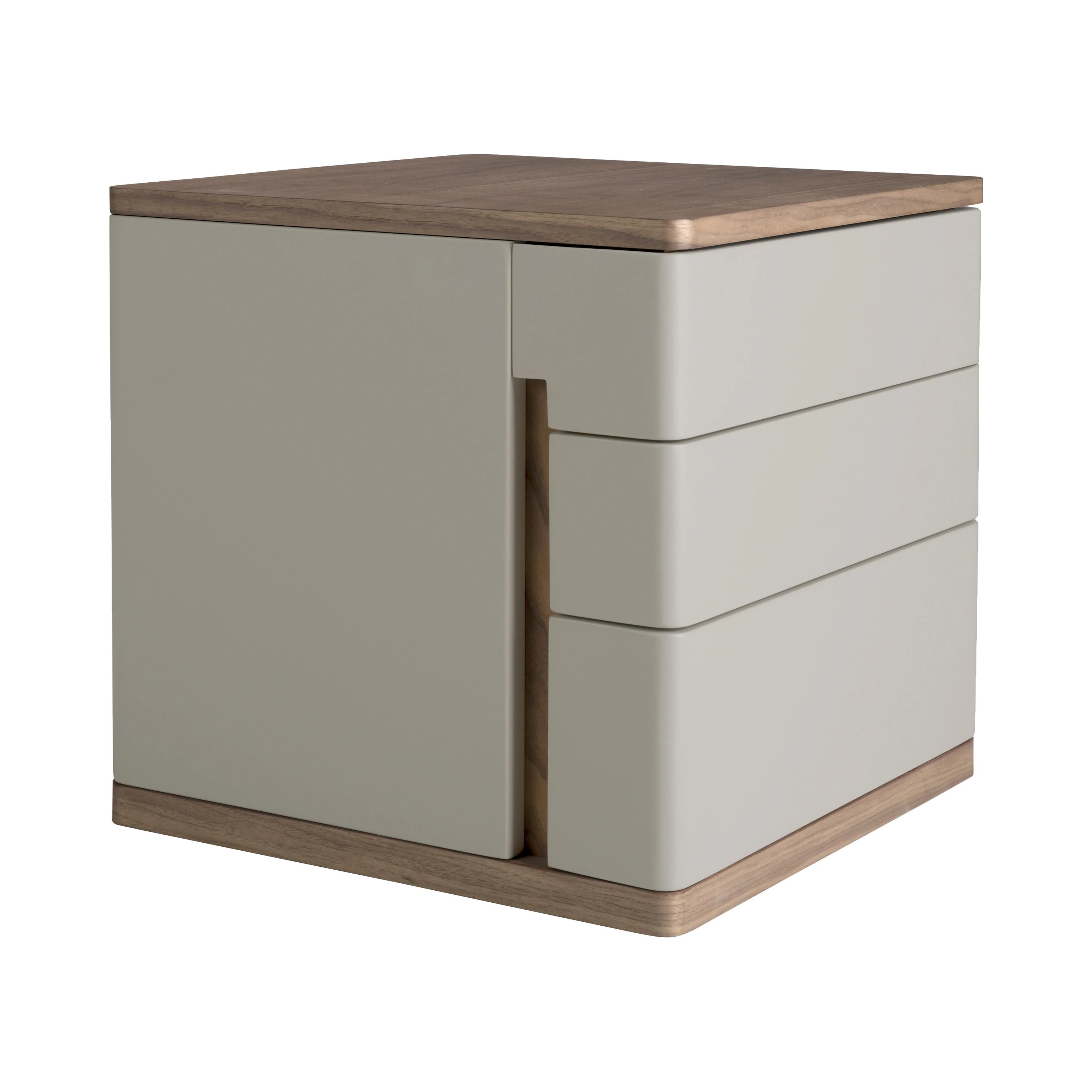 Table de chevet en bois gris et noyer