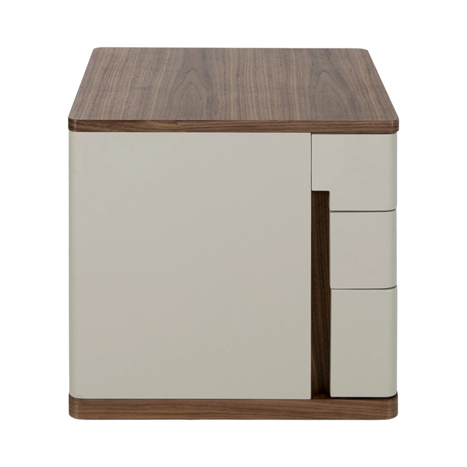 Table de chevet en bois gris et noyer