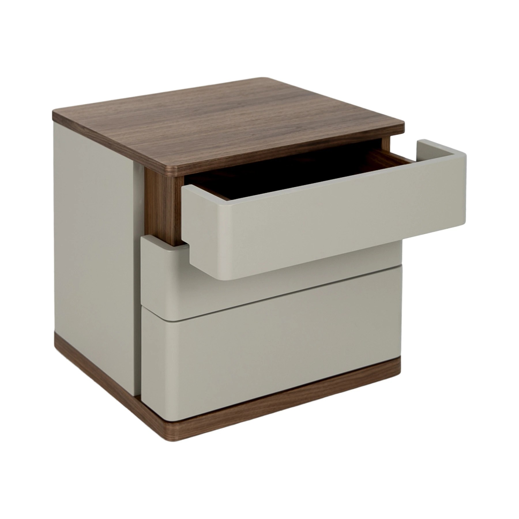 Table de chevet en bois gris et noyer