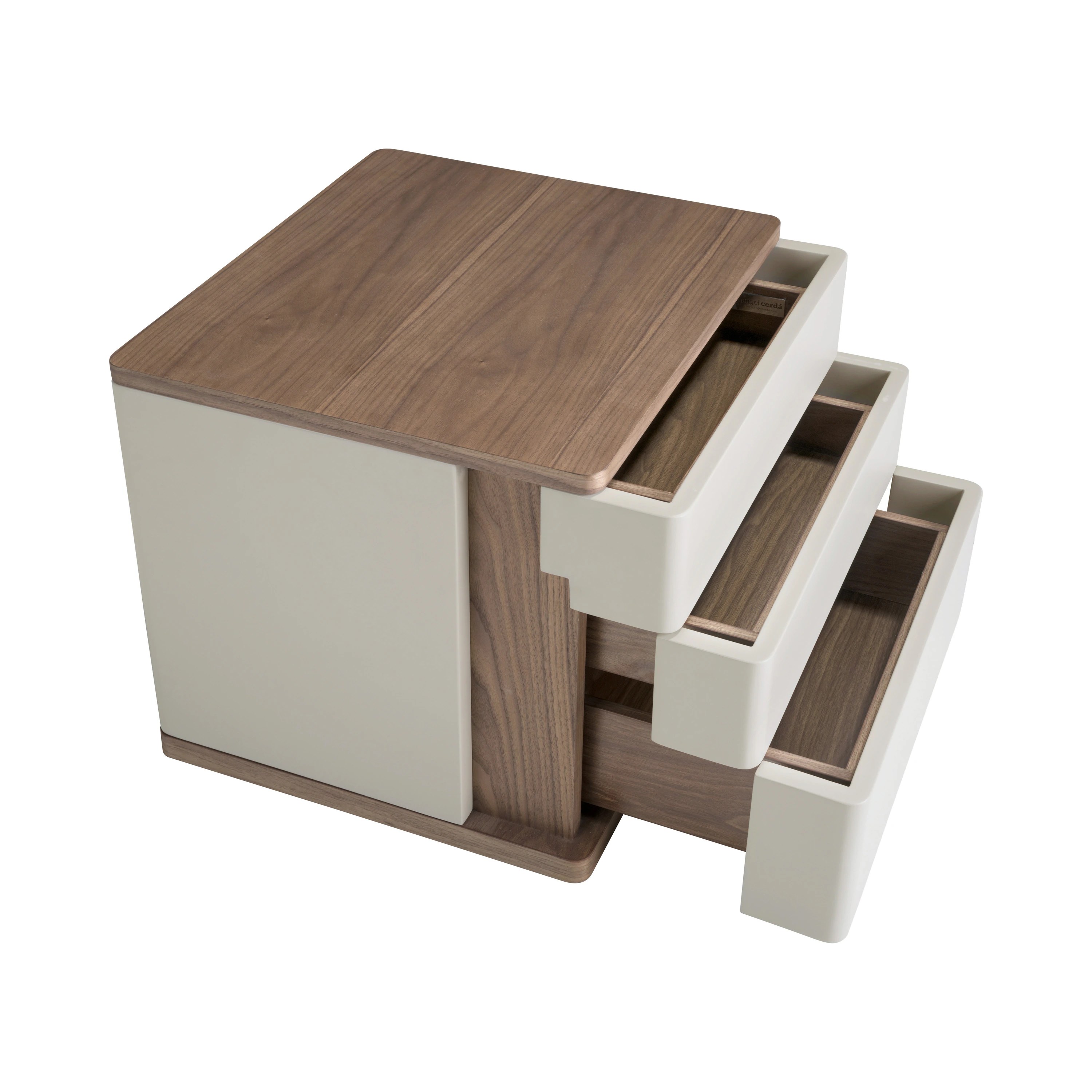 Table de chevet en bois gris et noyer