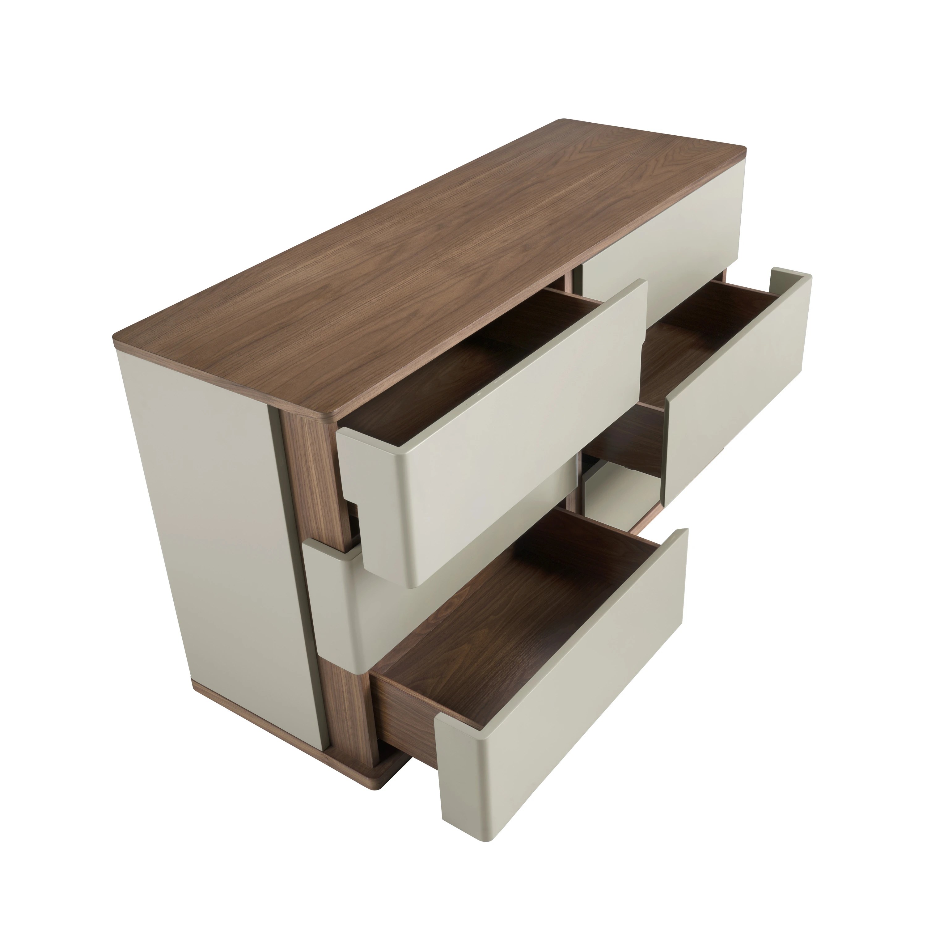 Commode en bois gris et noyer