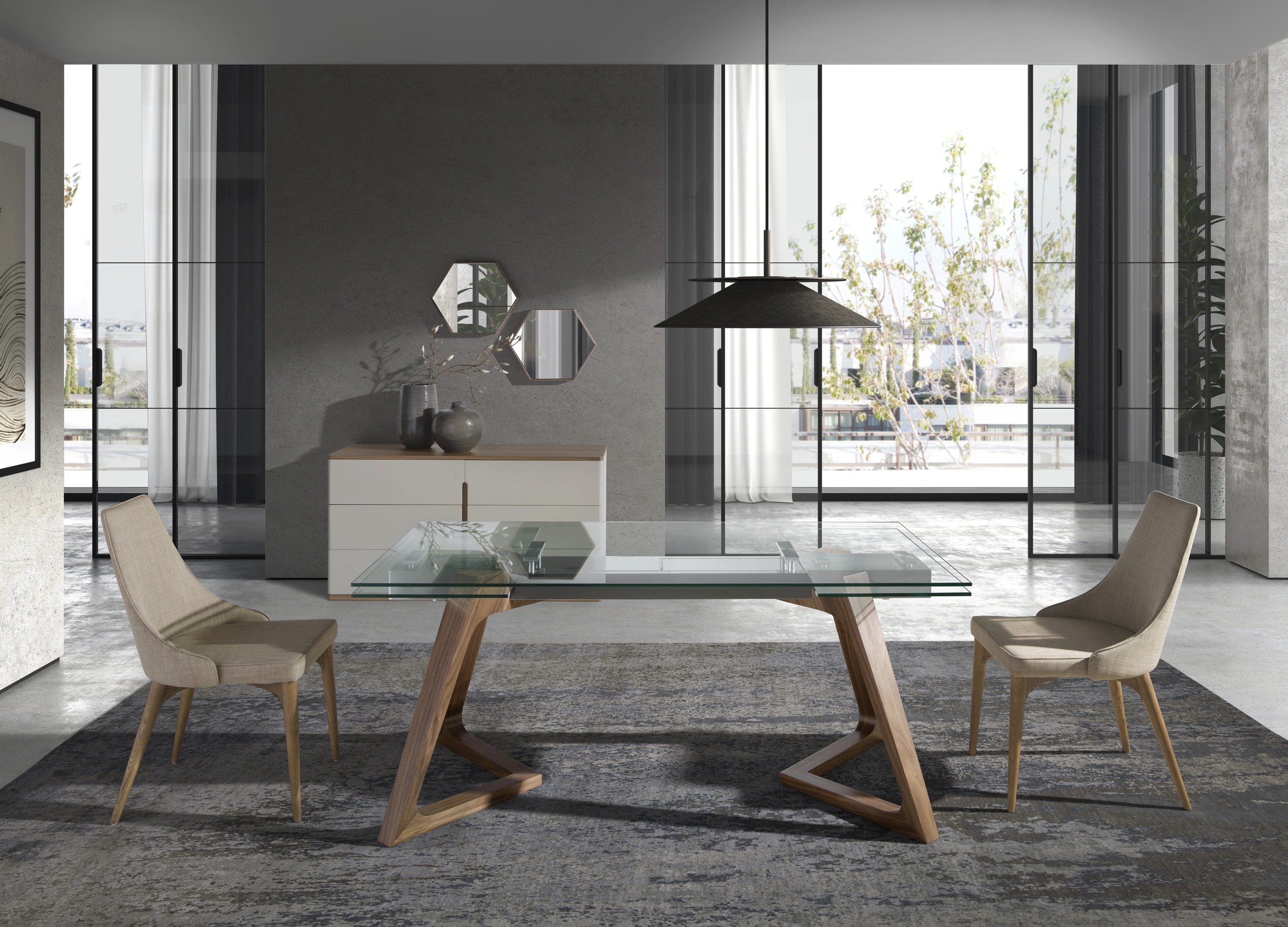 Commode en bois gris et noyer