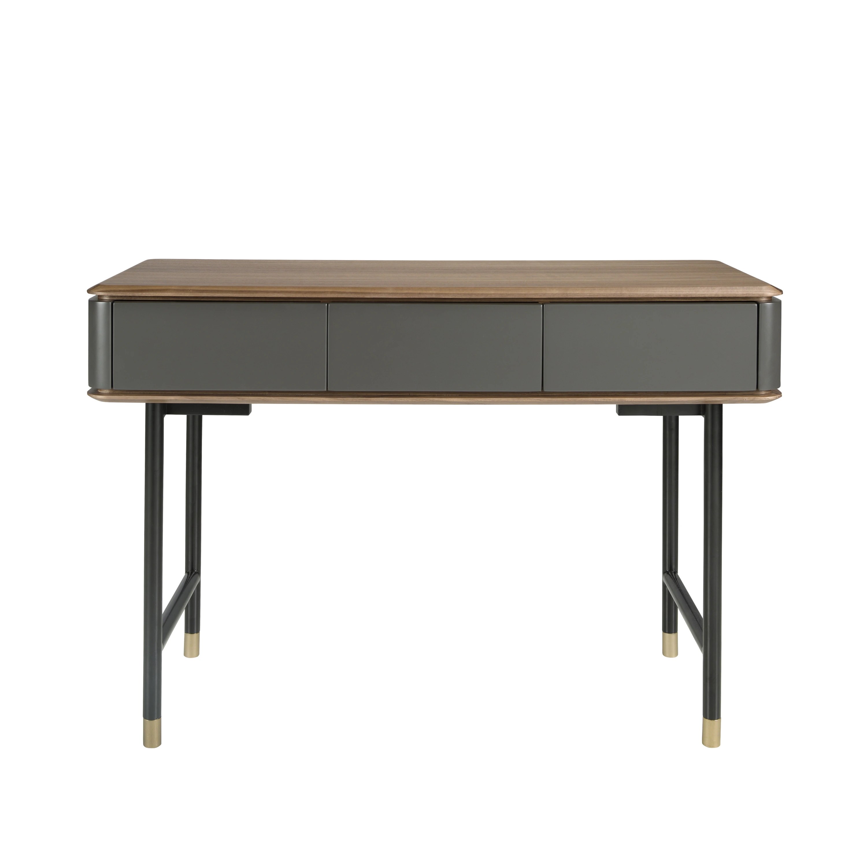 Console rectangulaire en noyer, bois gris foncé mat et acier noir