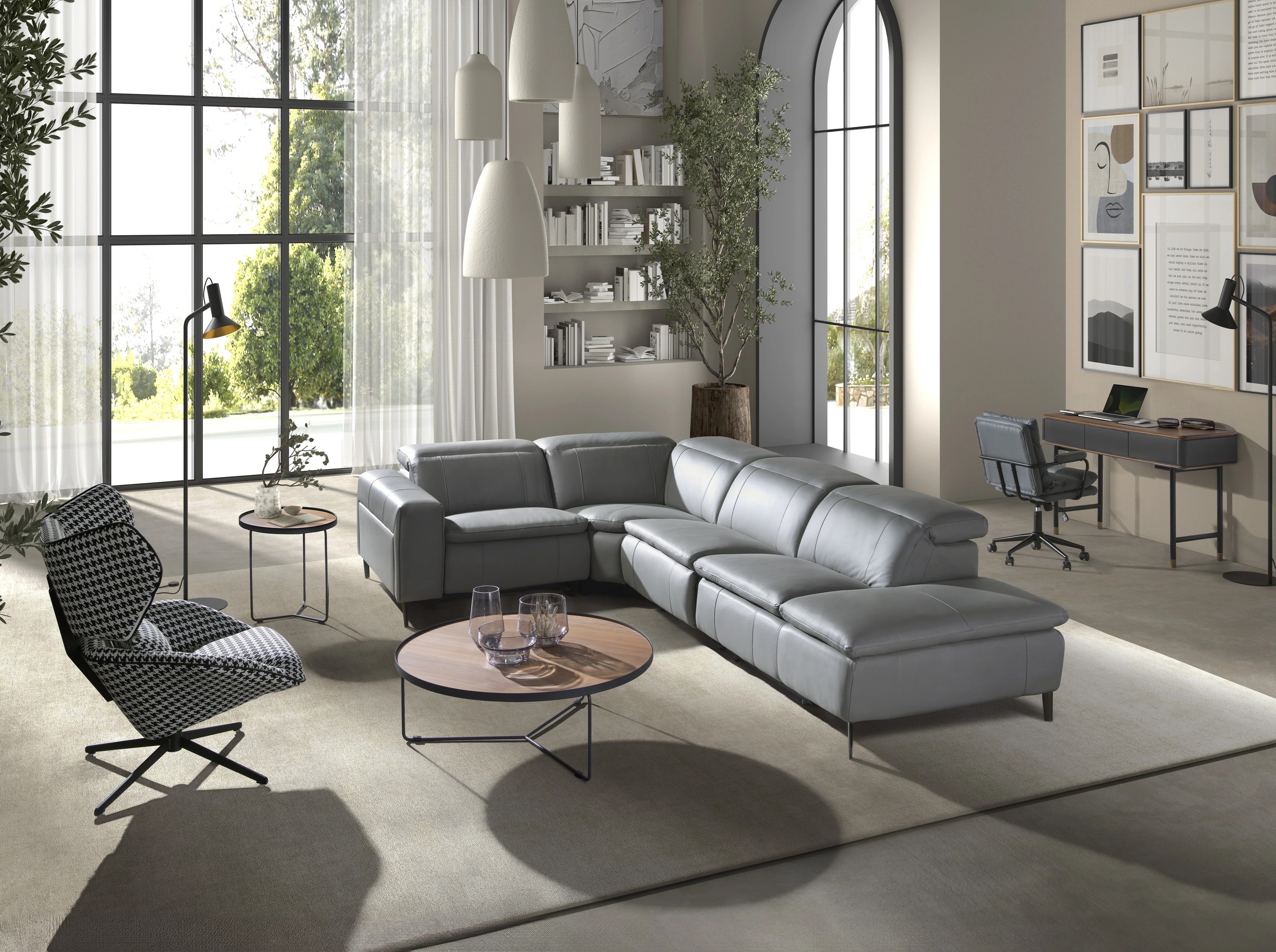Console rectangulaire en noyer, bois gris foncé mat et acier noir