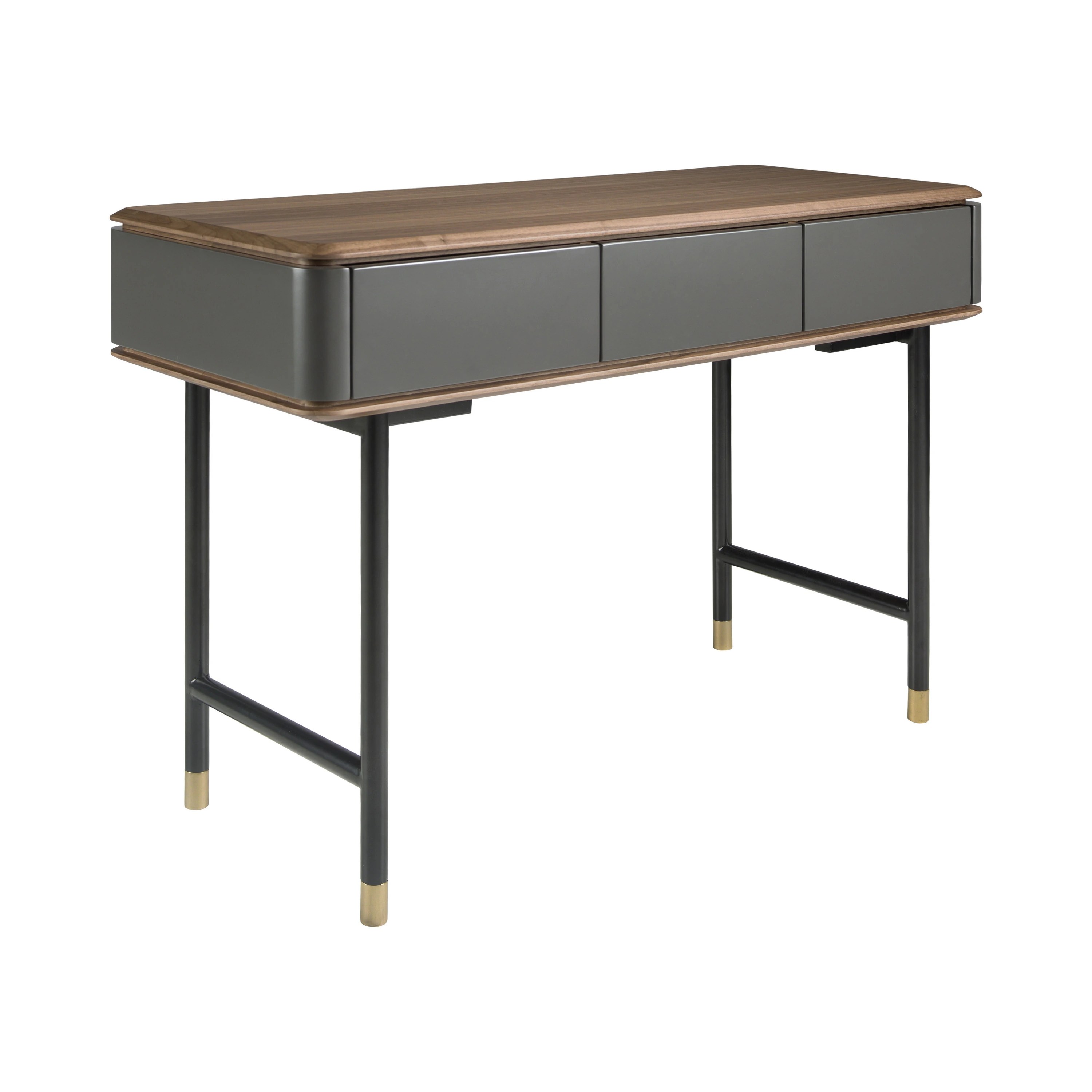 Console rectangulaire en noyer, bois gris foncé mat et acier noir