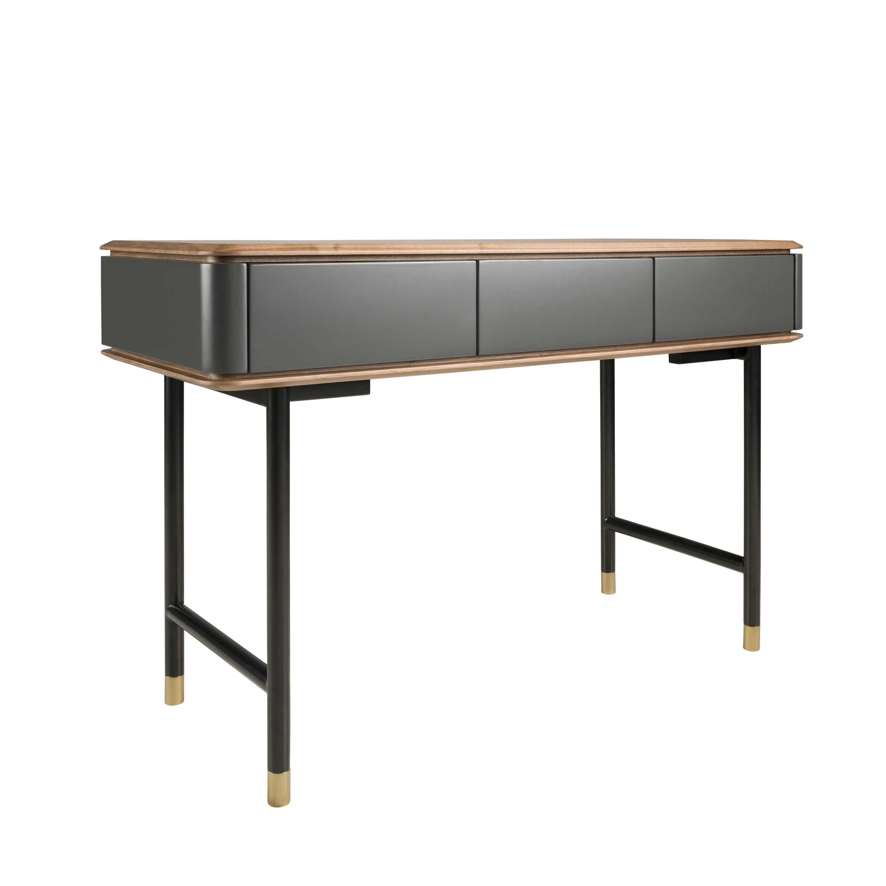 Console rectangulaire en noyer, bois gris foncé mat et acier noir
