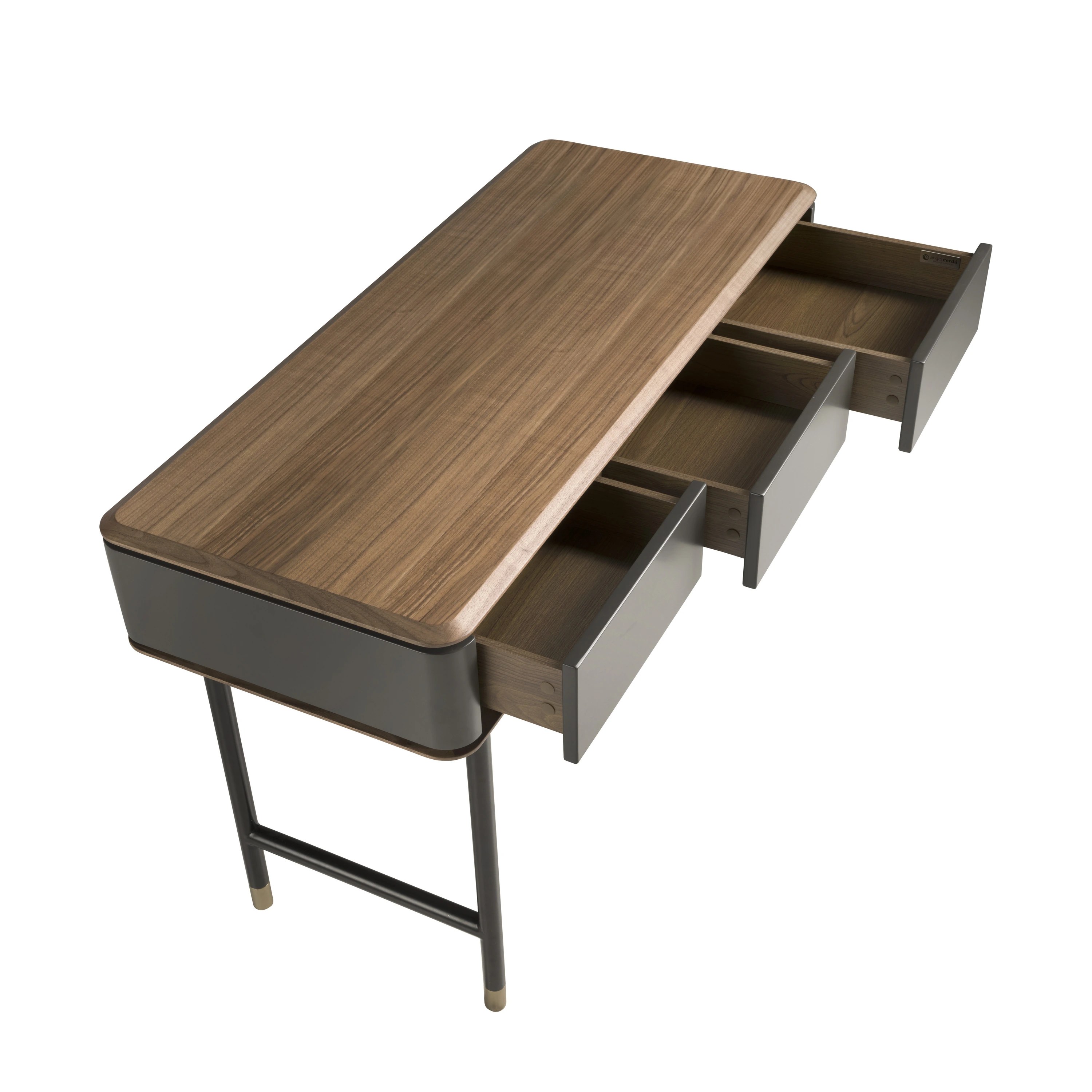 Console rectangulaire en noyer, bois gris foncé mat et acier noir