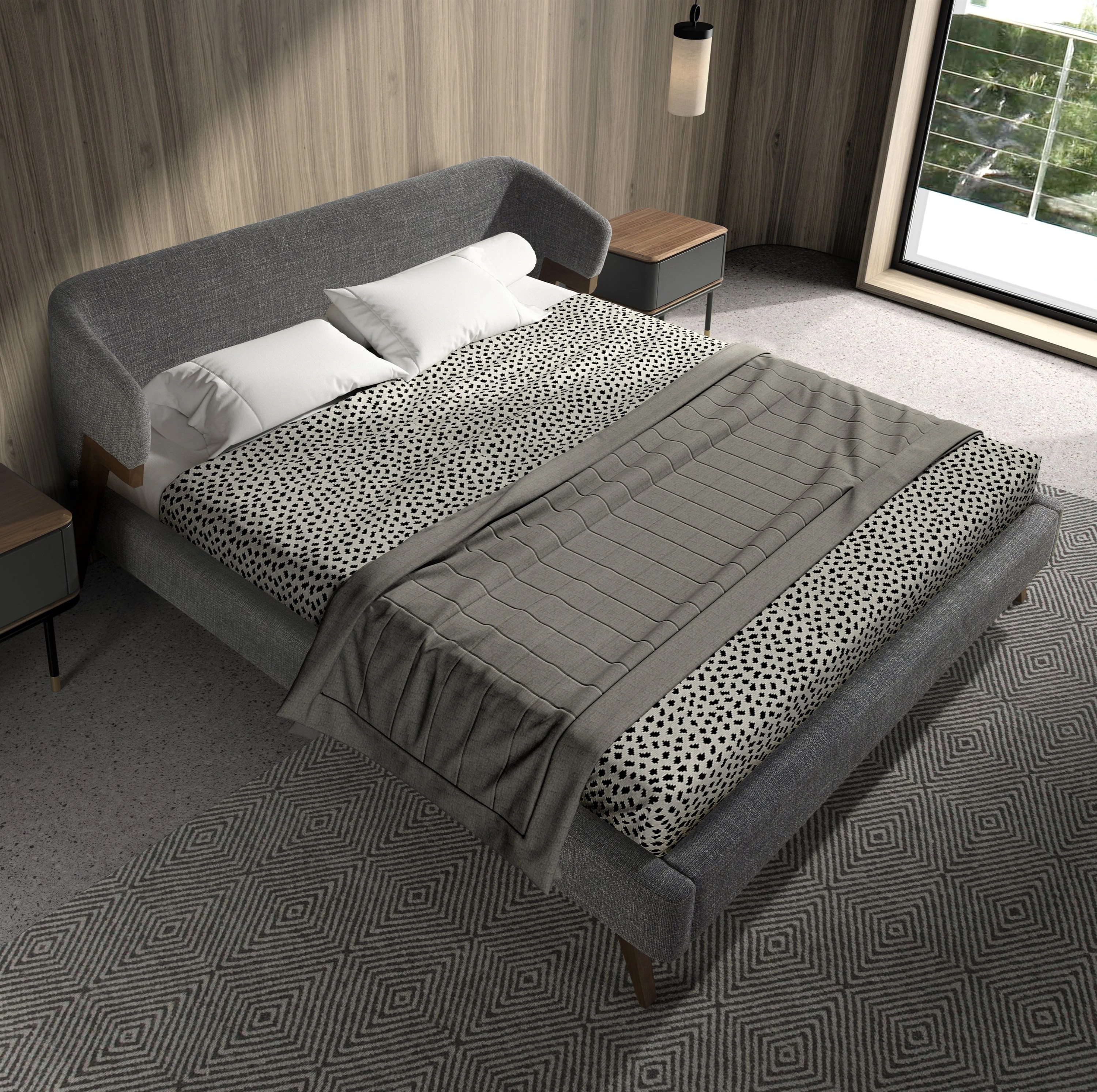 Lit en tissu gris